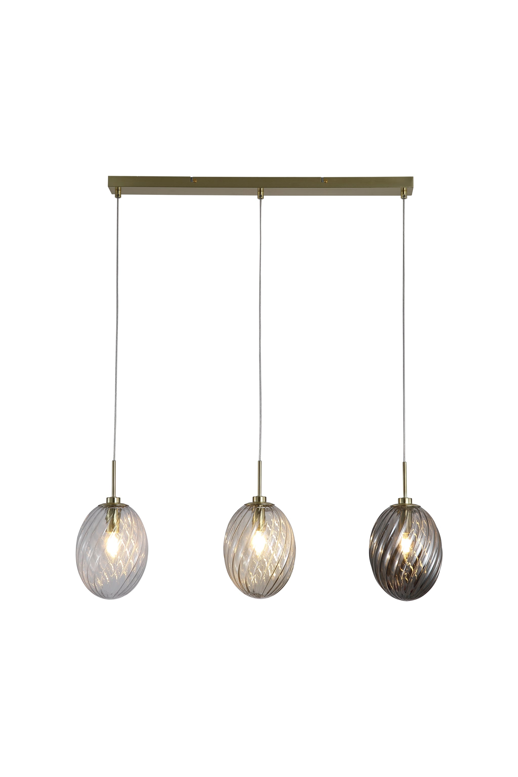 Whirl 3Lt Bar Pendant, Satin Brass Metal, Multi Coloured Gla