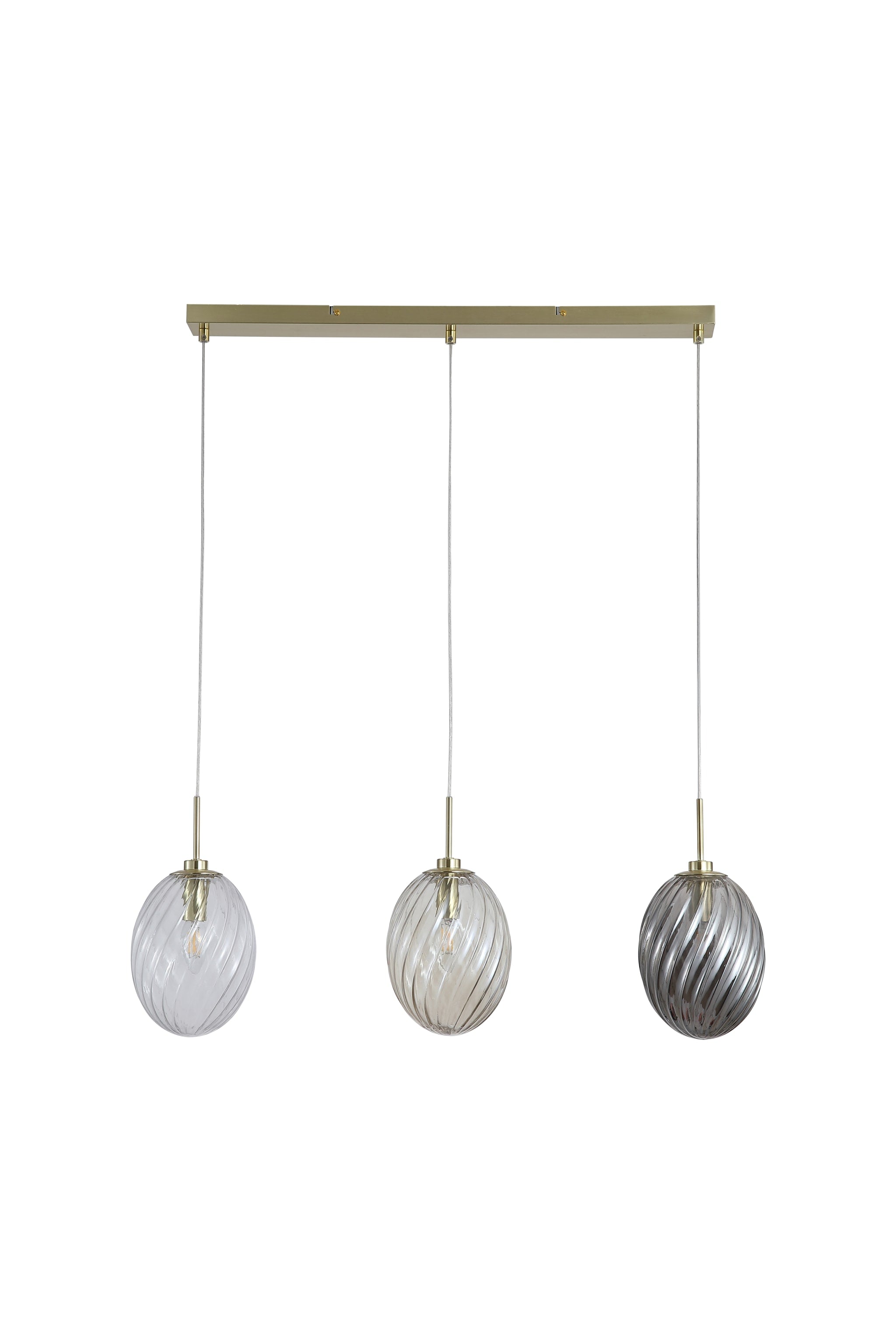 Whirl 3Lt Bar Pendant, Satin Brass Metal, Multi Coloured Gla