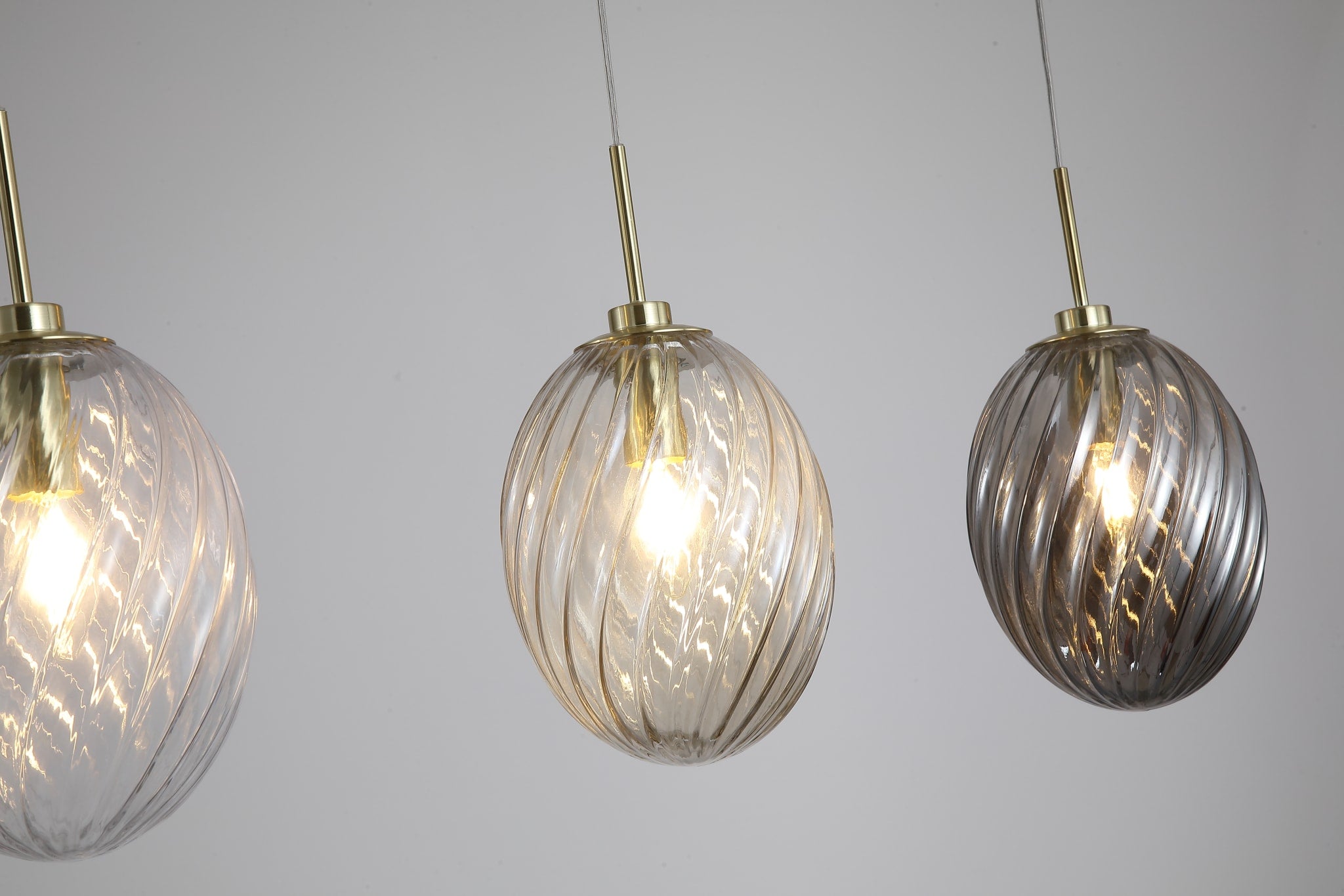 Whirl 3Lt Bar Pendant, Satin Brass Metal, Multi Coloured Gla