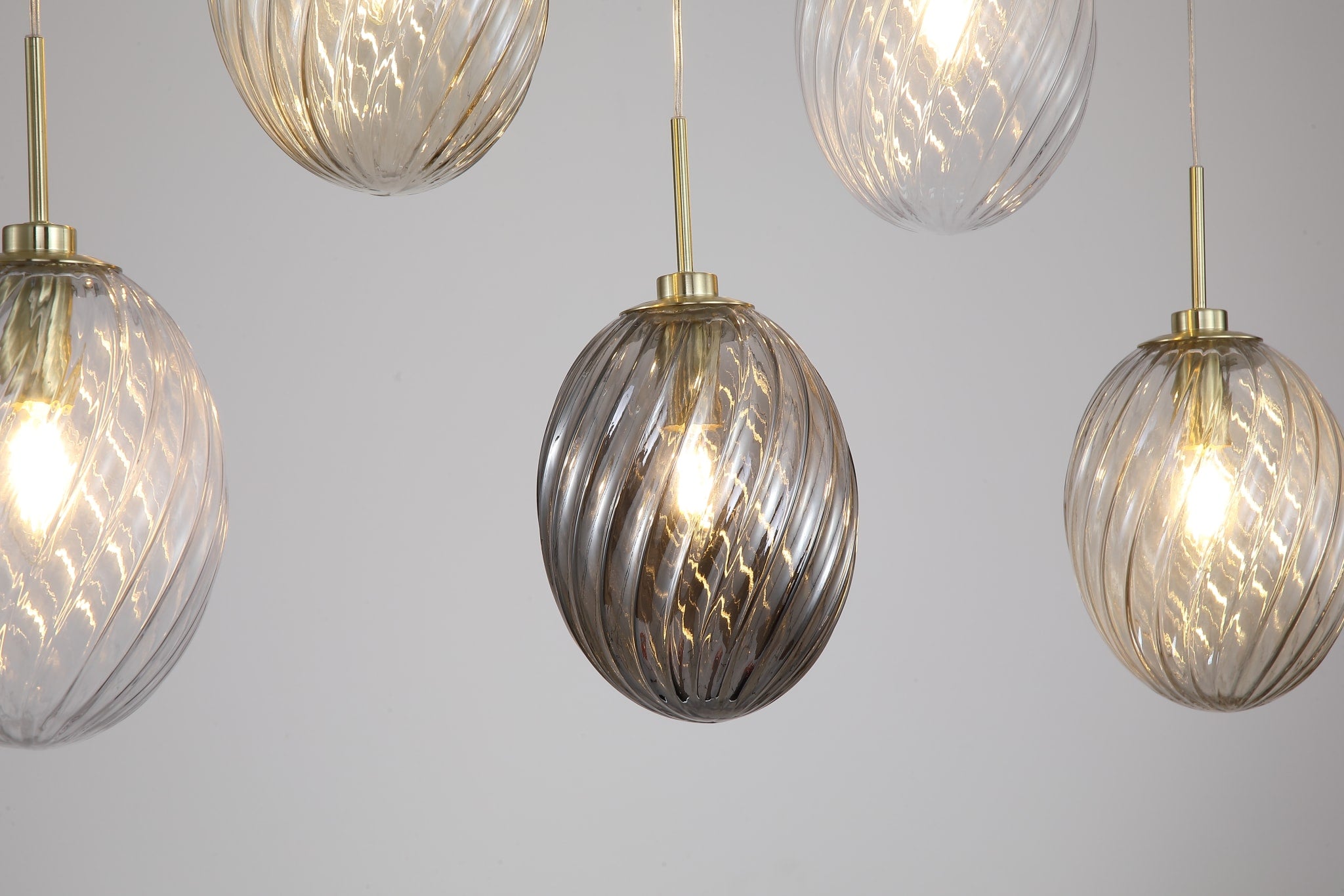 Whirl 5Lt Bar Pendant, Satin Brass Metal,Multi Coloured Glas