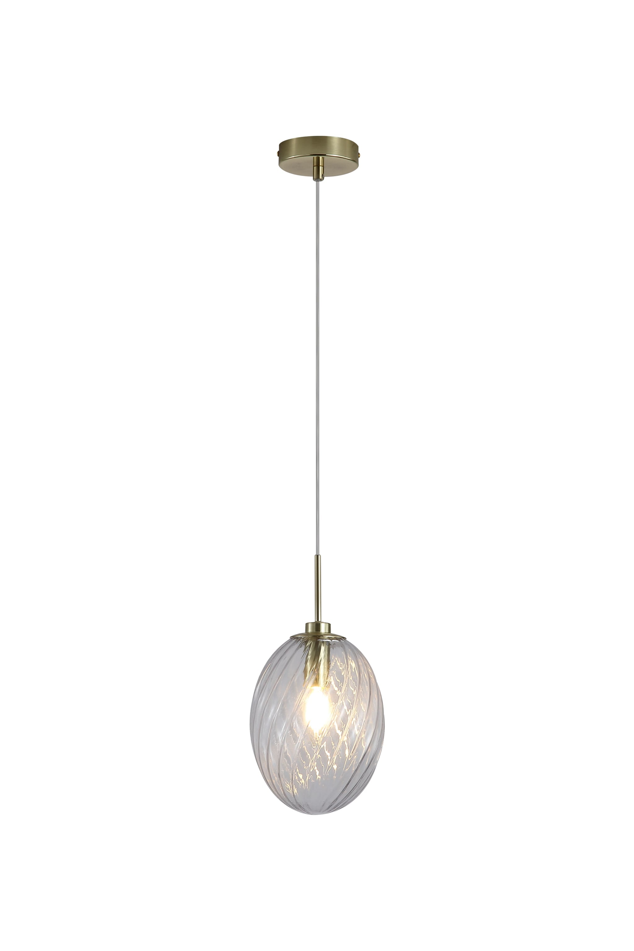 Whirl 1Lt Pendant, Satin Brass Metal with Clear Glass