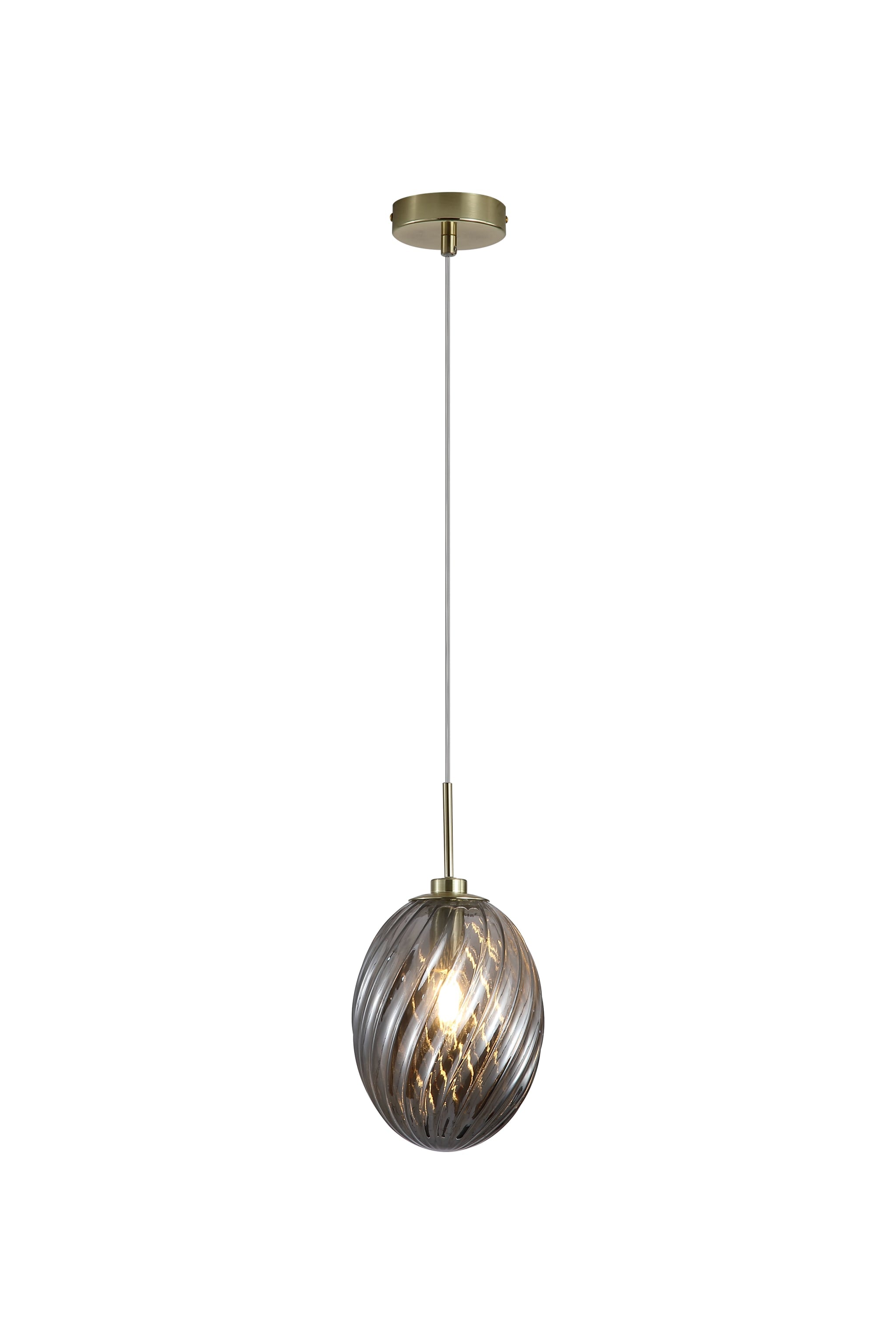 Whirl 1Lt Pendant, Satin Brass Metal with Smoked Glass
