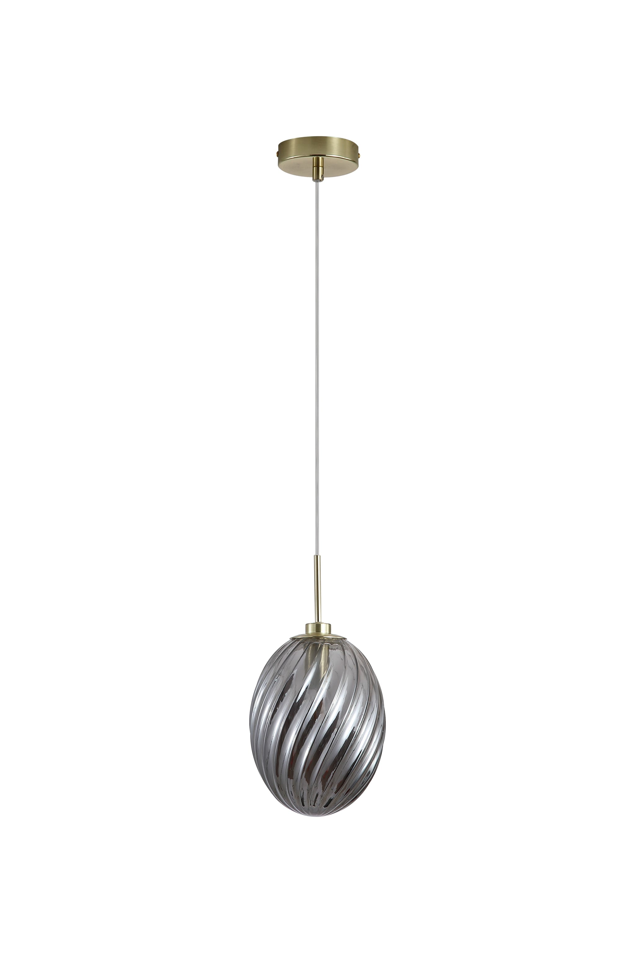Whirl 1Lt Pendant, Satin Brass Metal with Smoked Glass