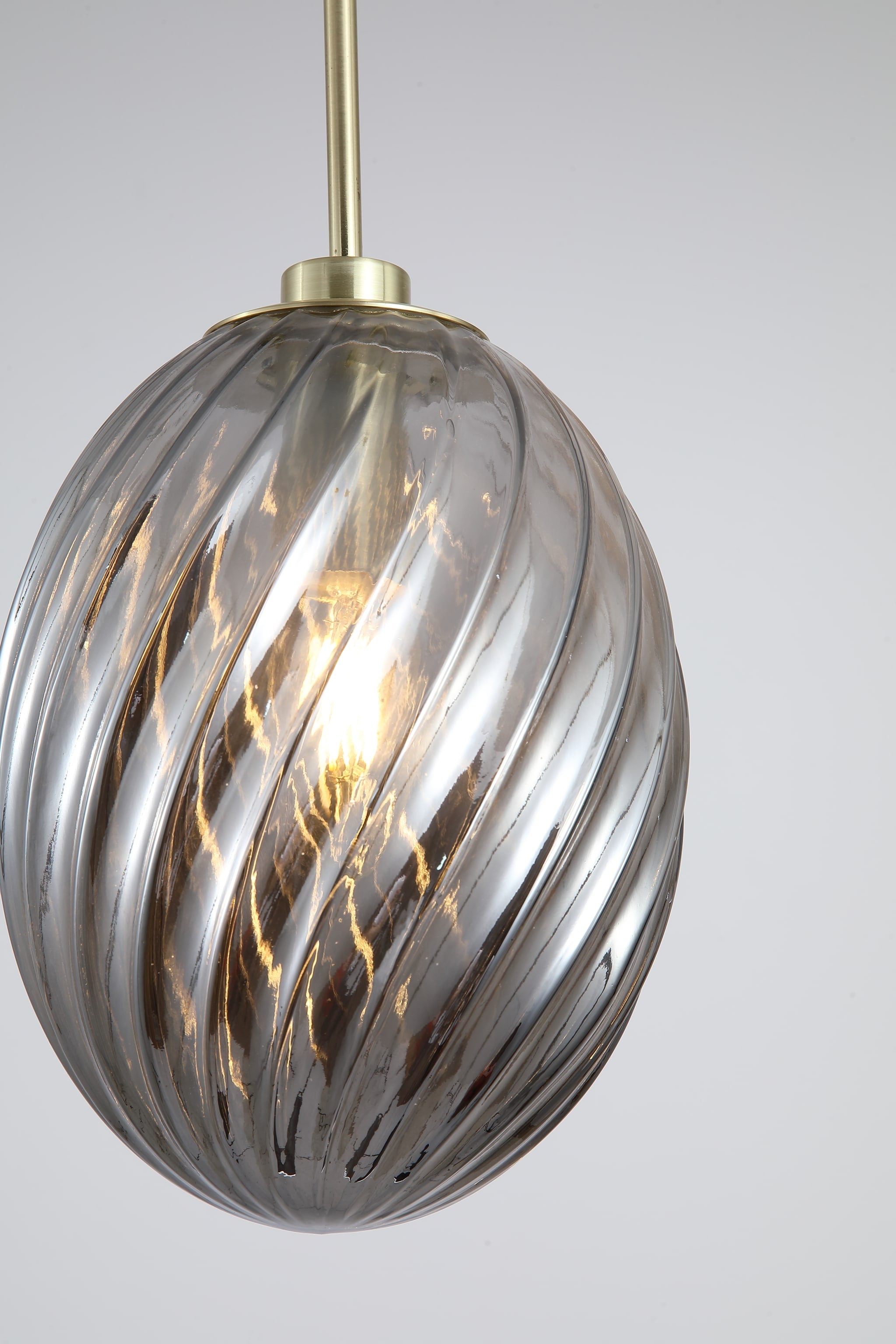 Whirl 1Lt Pendant, Satin Brass Metal with Smoked Glass