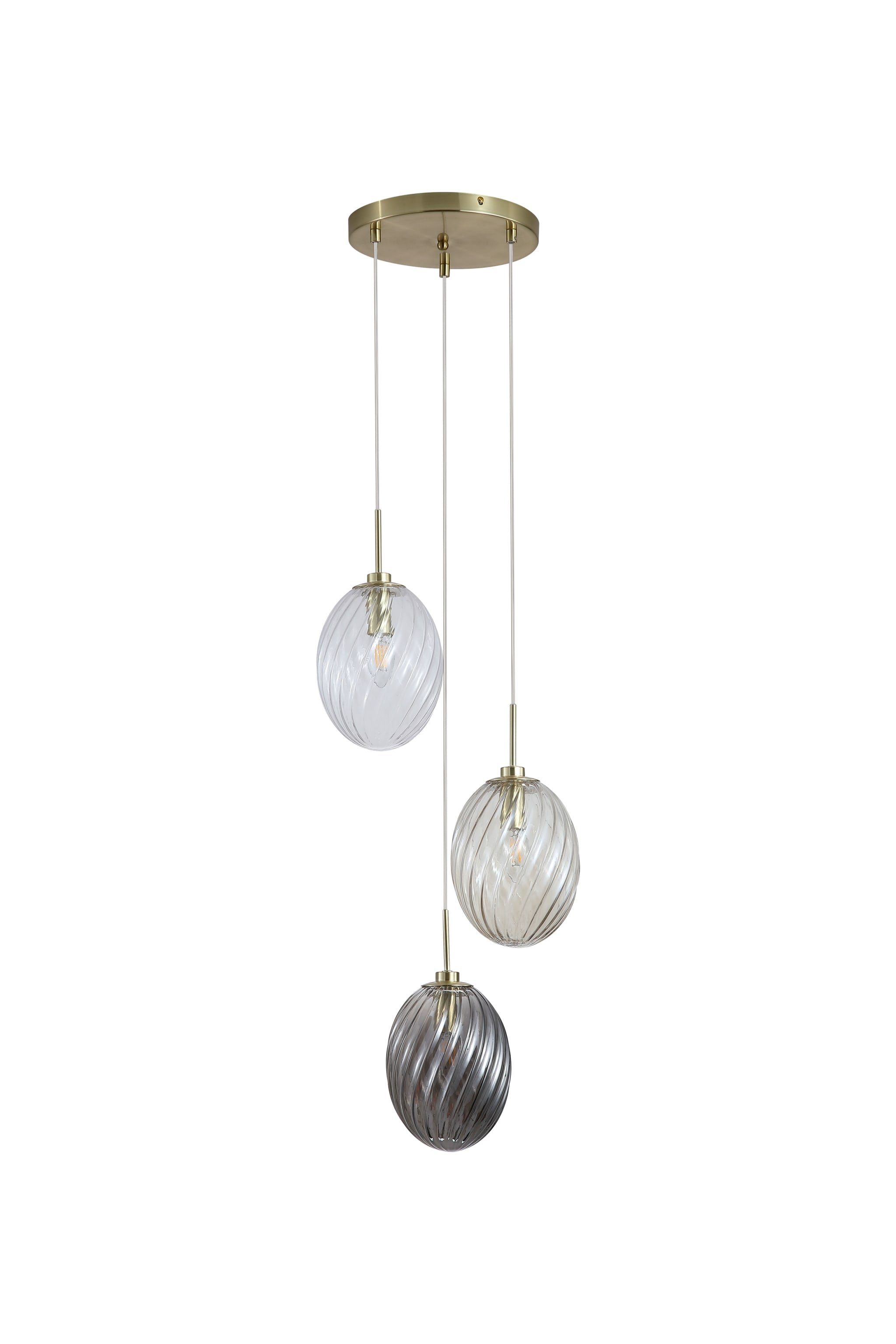 Whirl 3Lt Multi Drop Pendant, Satin Brass Metal, Multi Glass