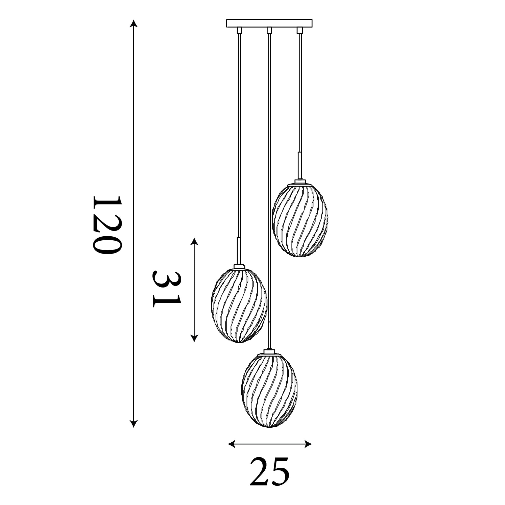 Whirl 3Lt Multi Drop Pendant, Satin Brass Metal, Multi Glass