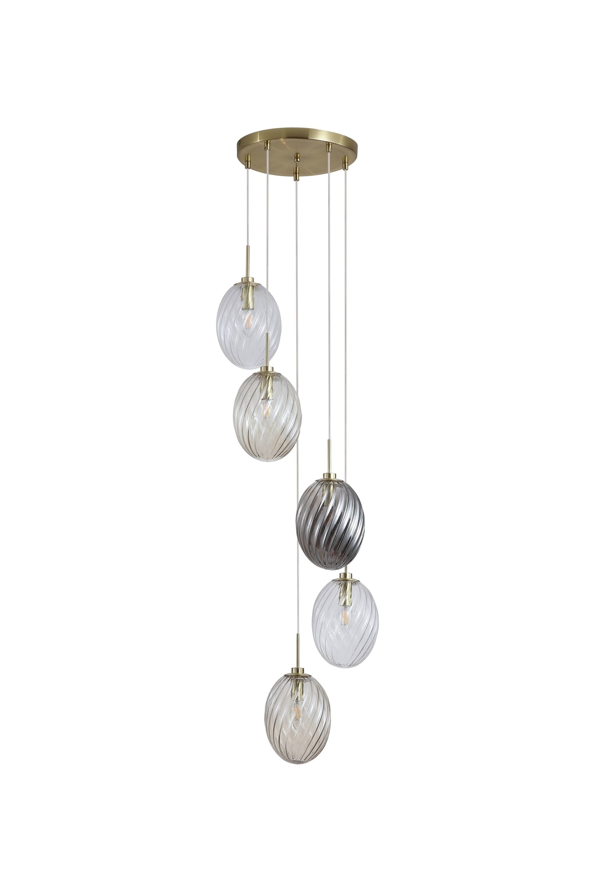 Whirl 5Lt Multi Drop Pendant, Satin Brass Metal, Coloured Gl