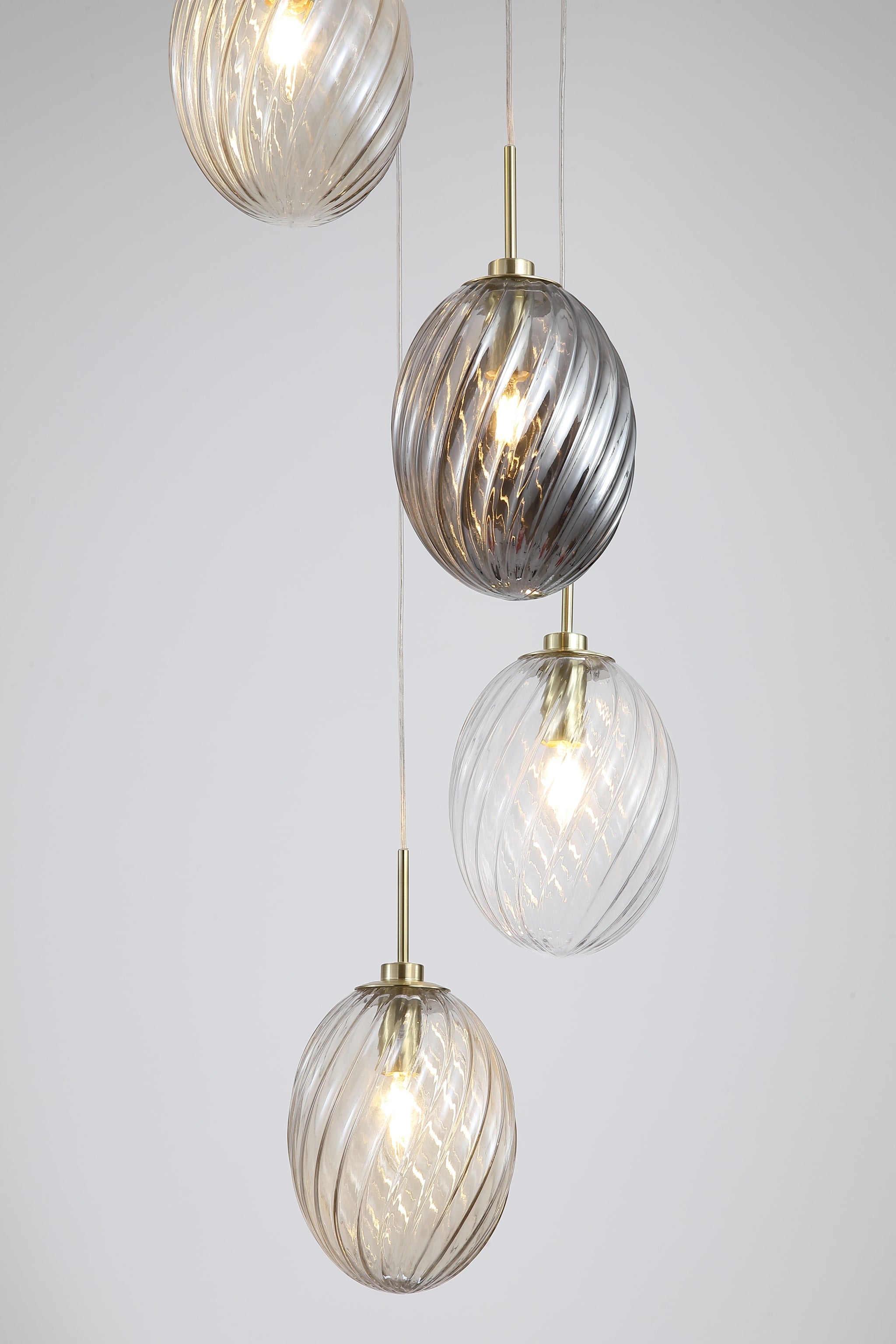 Whirl 5Lt Multi Drop Pendant, Satin Brass Metal, Coloured Gl