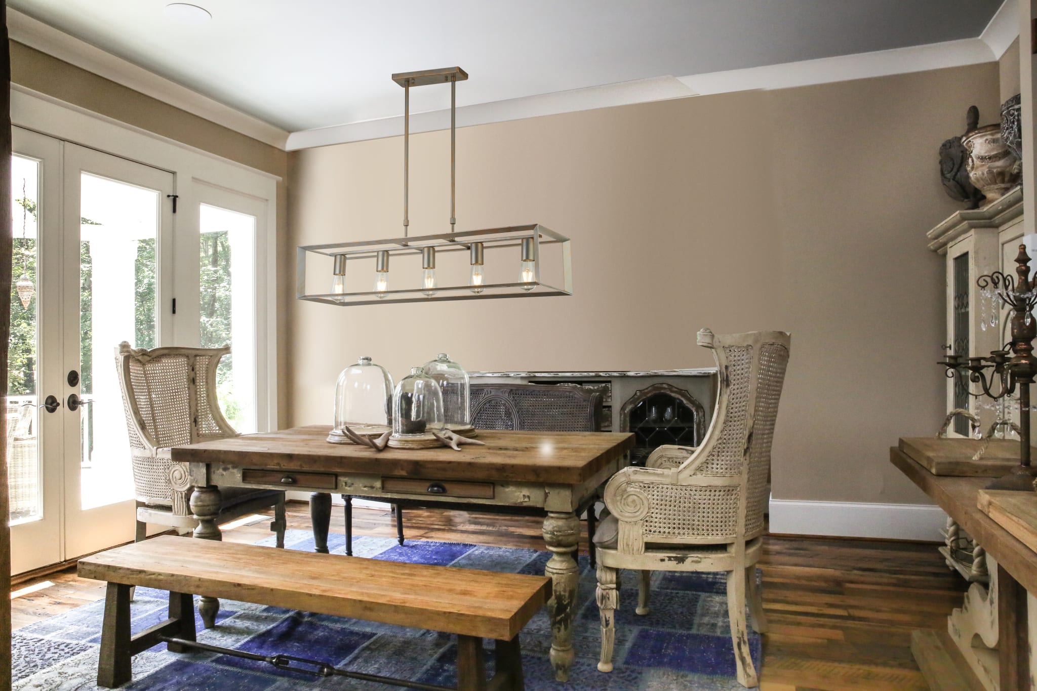 Heaton 5Lt Pendant - Brushed Gold/Silver Metal