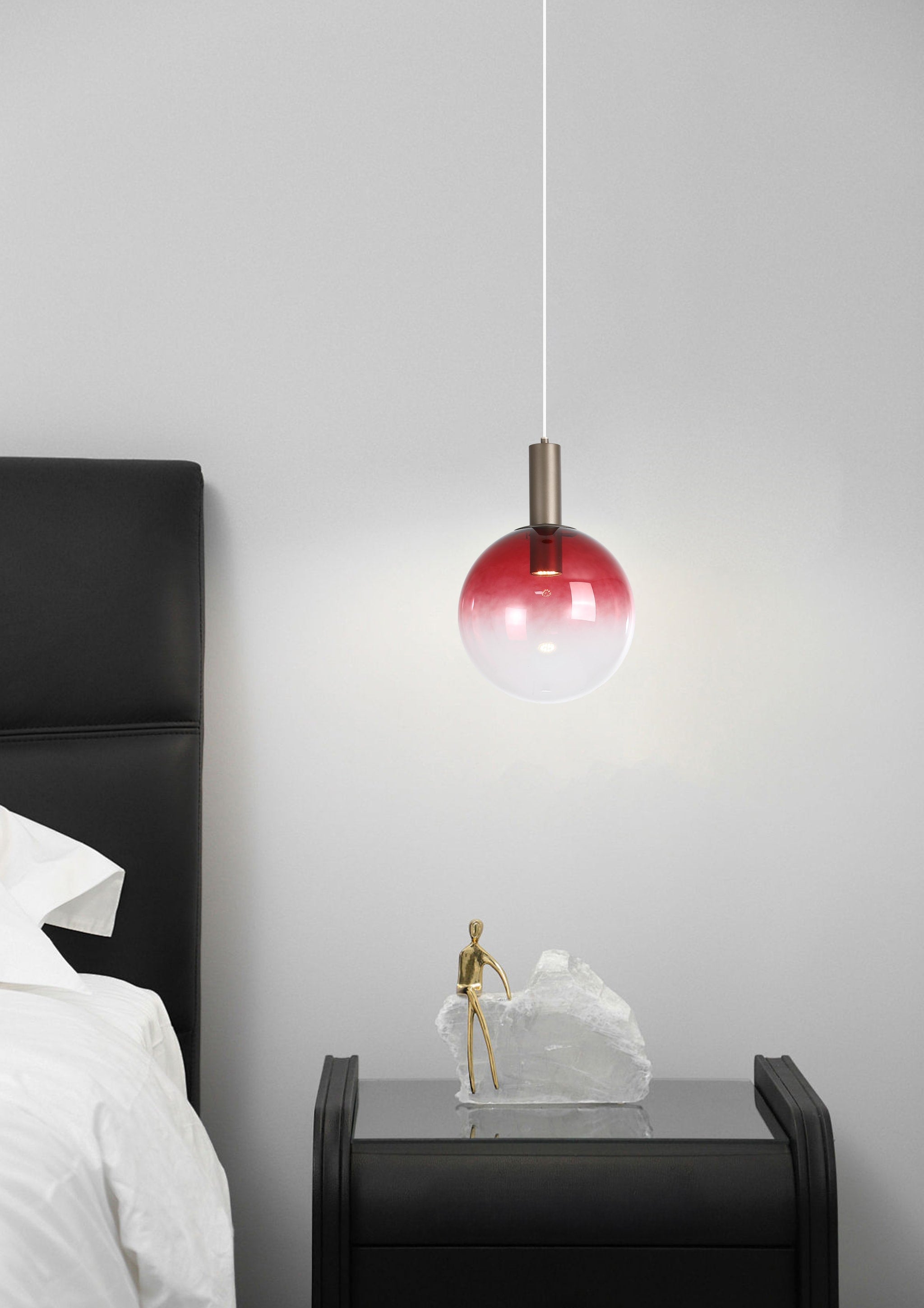 Ombre 1lt Pendant, Red Ombre Glass with Latte Metal
