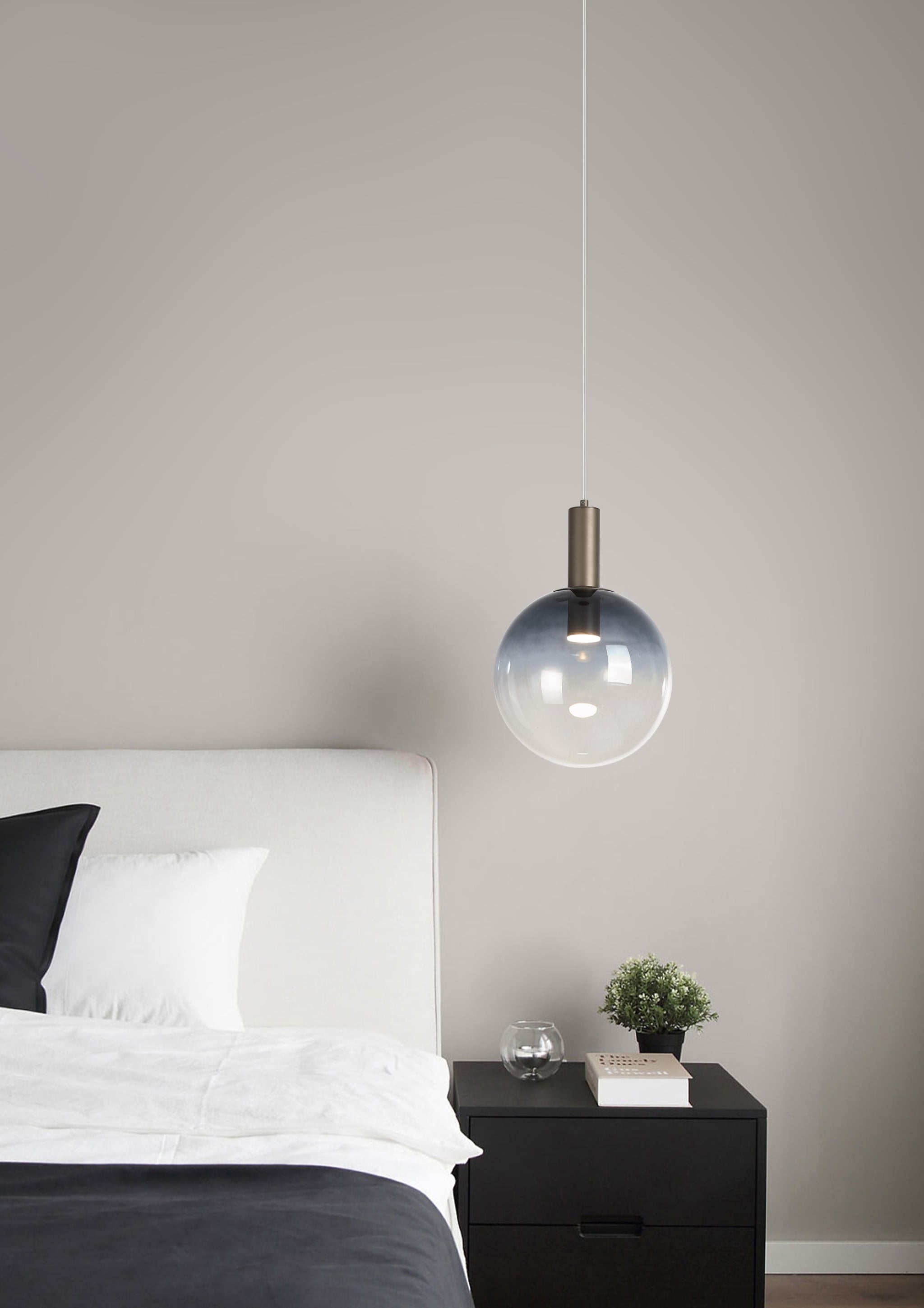 Ombre 1lt Pendant, Smoked Ombre Glass with Latte Metal