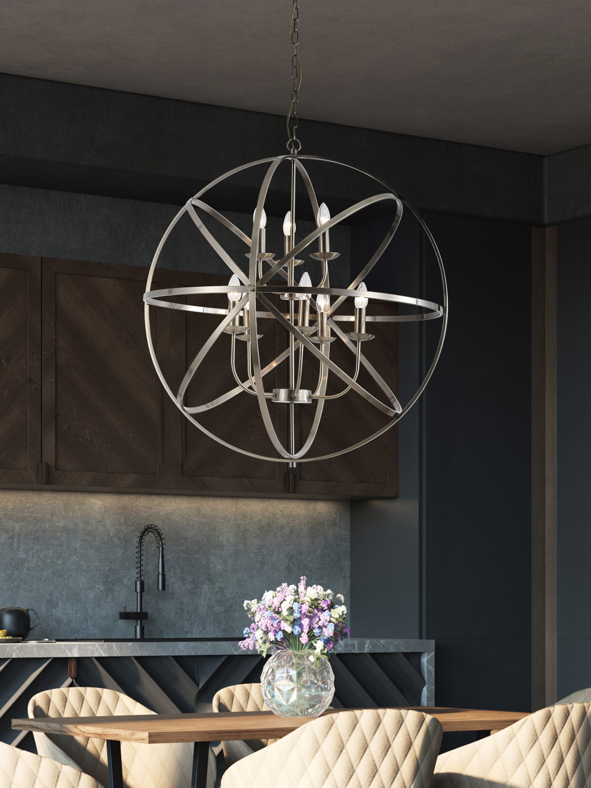 Orbit 8Lt Pendant, Antique Brass Metal
