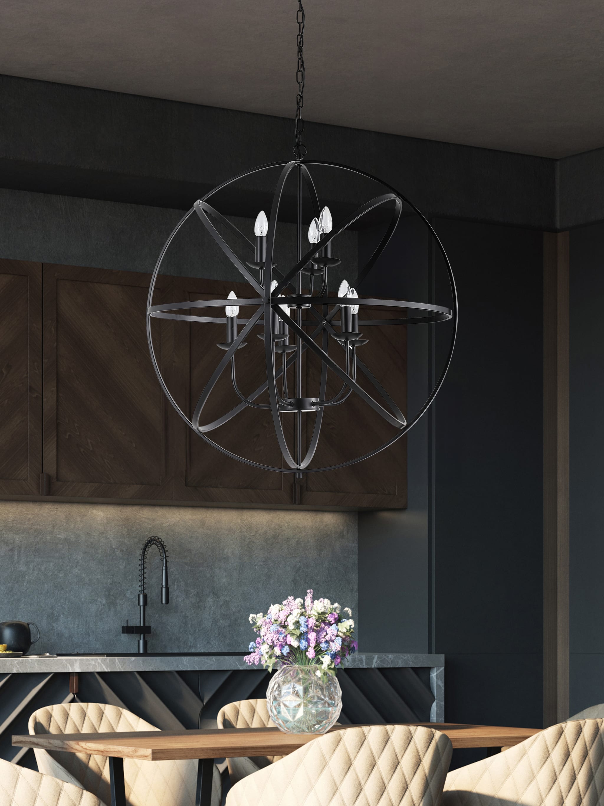 Orbit 8Lt Pendant, Matt Black  Metal