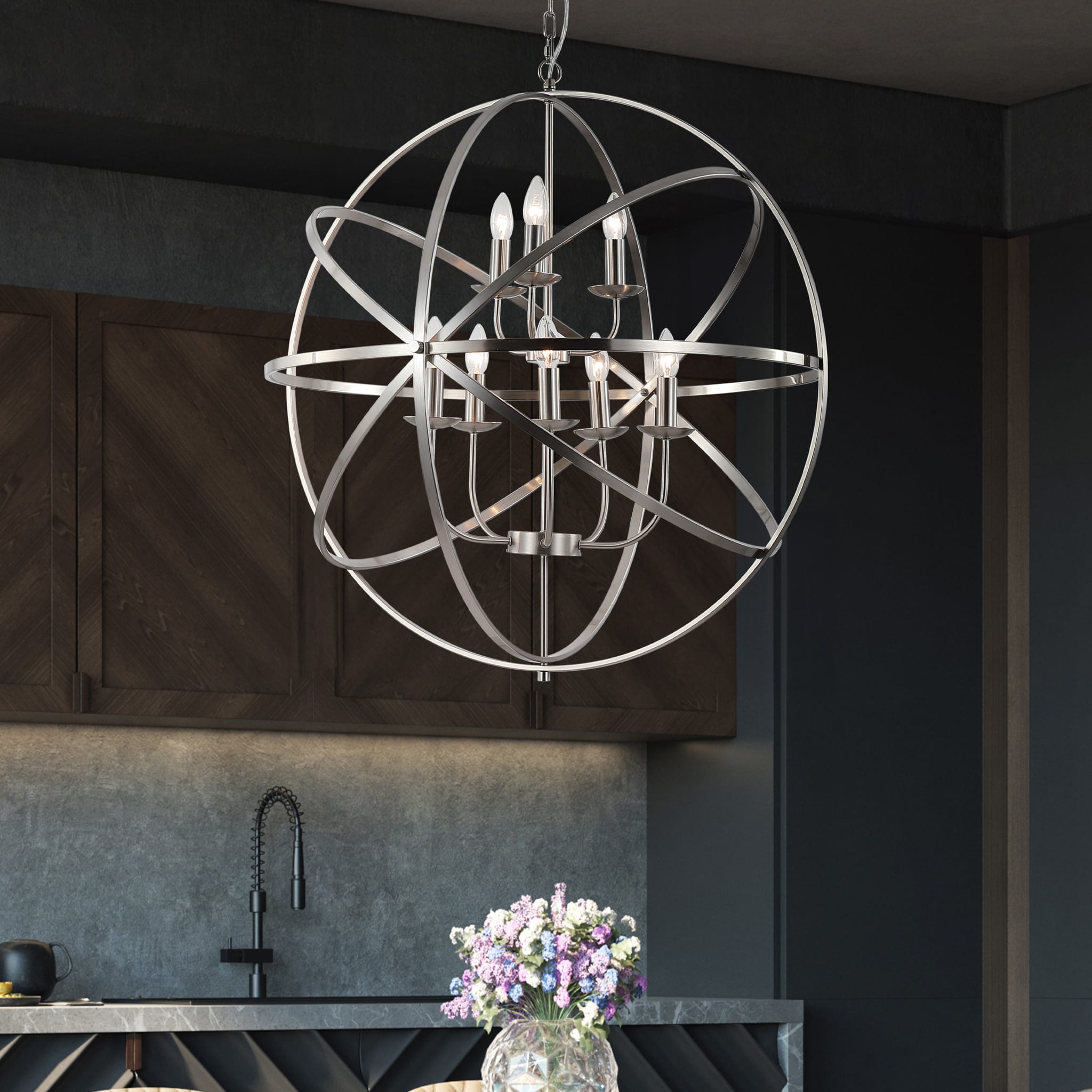Orbit 8Lt Pendant, Satin Silver Metal