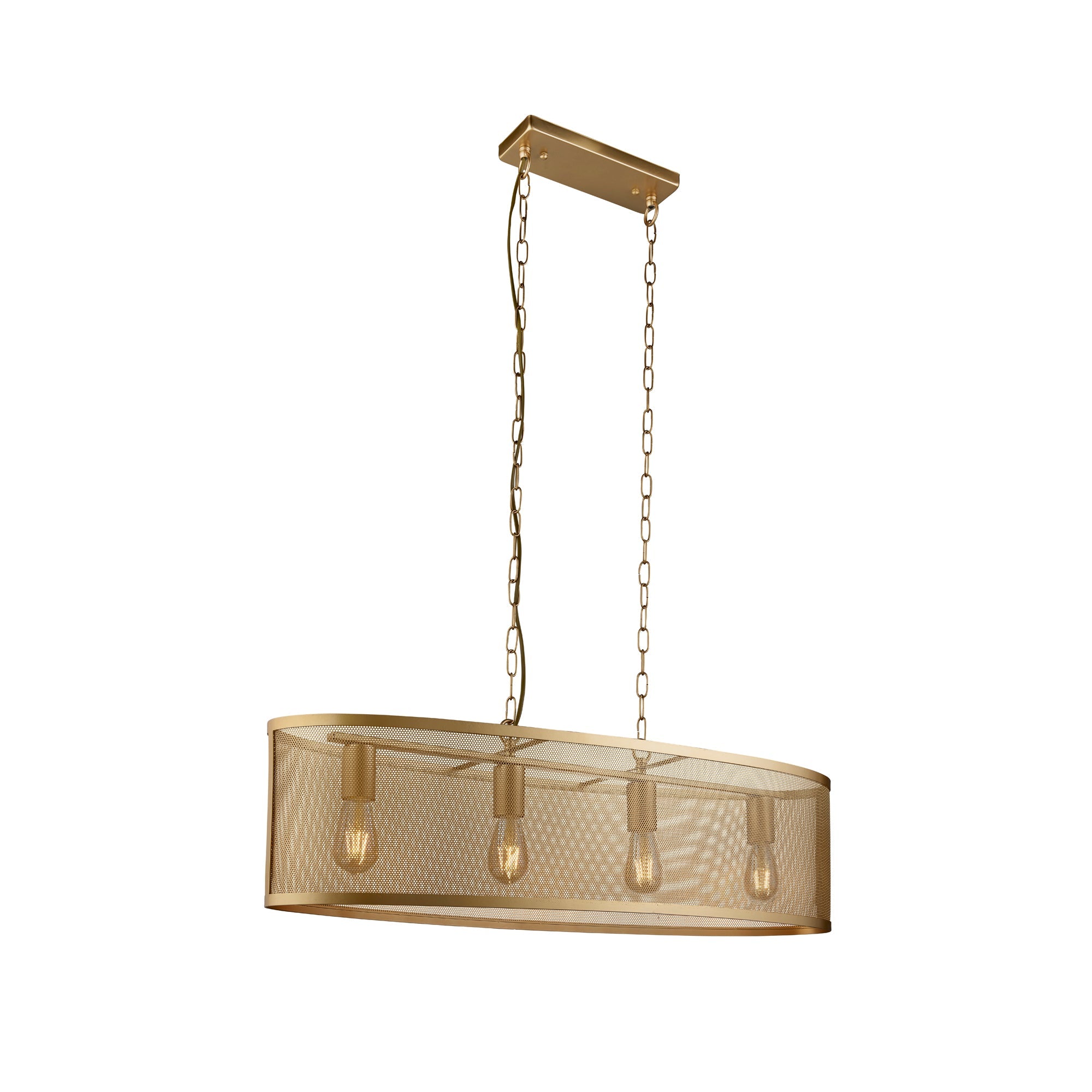 Fishnet 4Lt Oval Pendant -Gold Metal & Mesh Shade