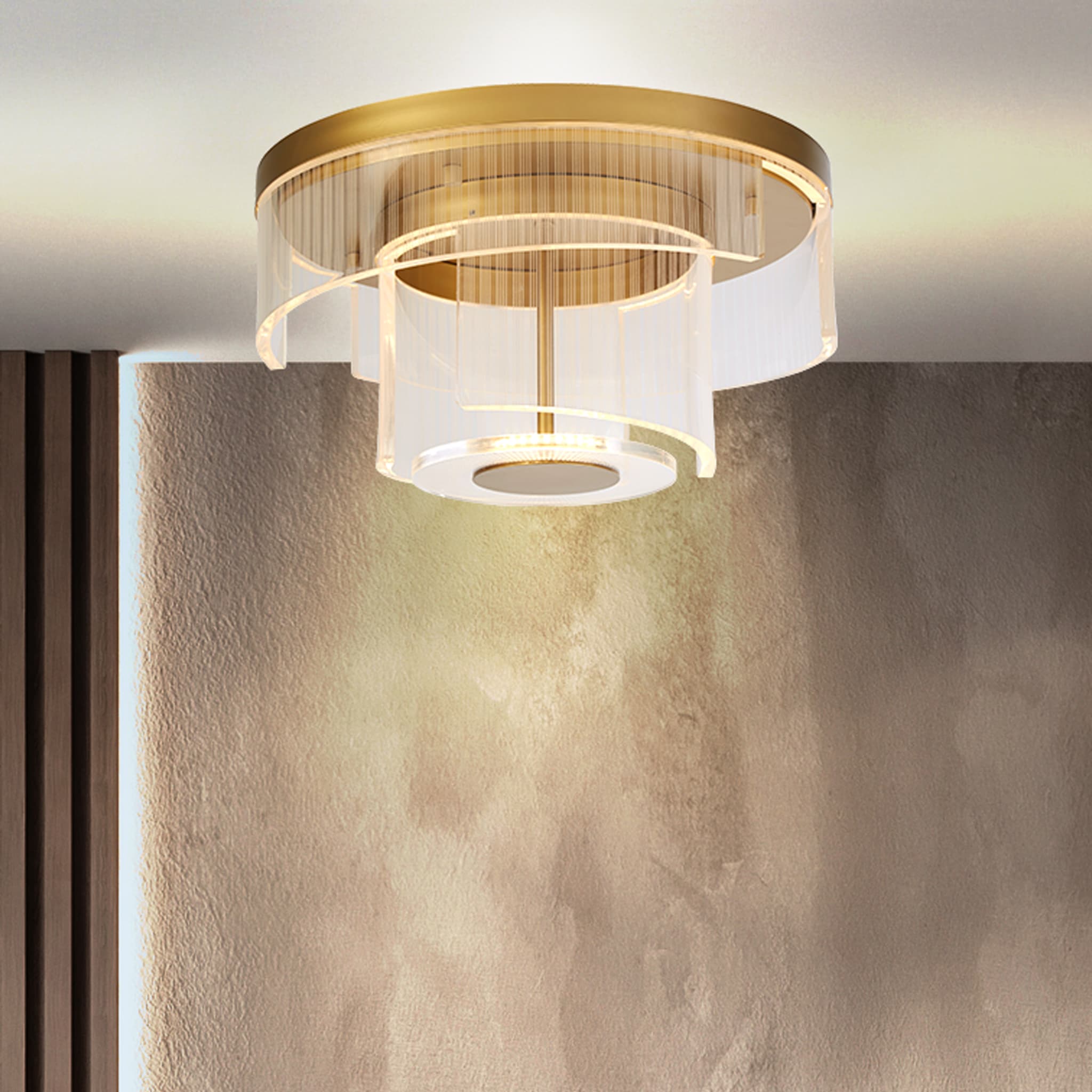 Deco LED Flush, Gold Metal and Clear Acrylic
