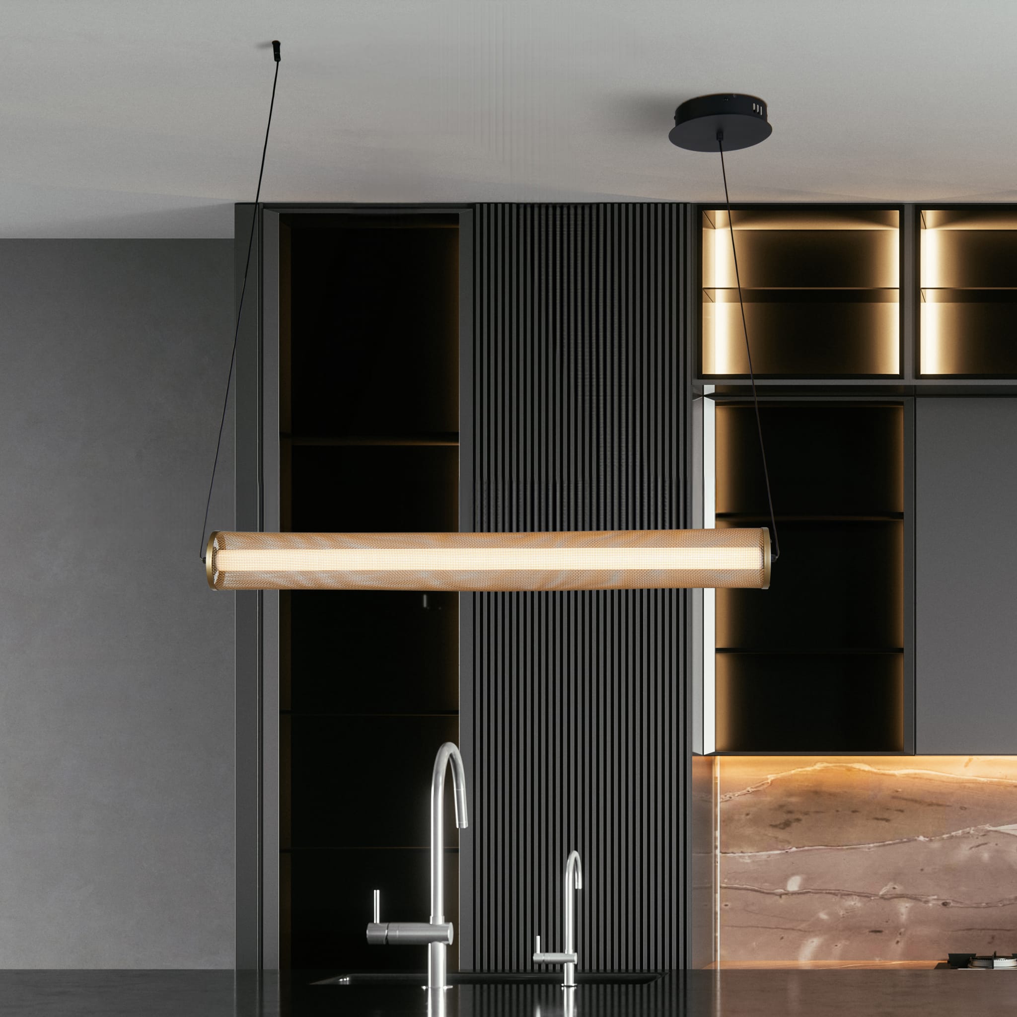 Thread LED Pendant Gold Mesh and Matt Black