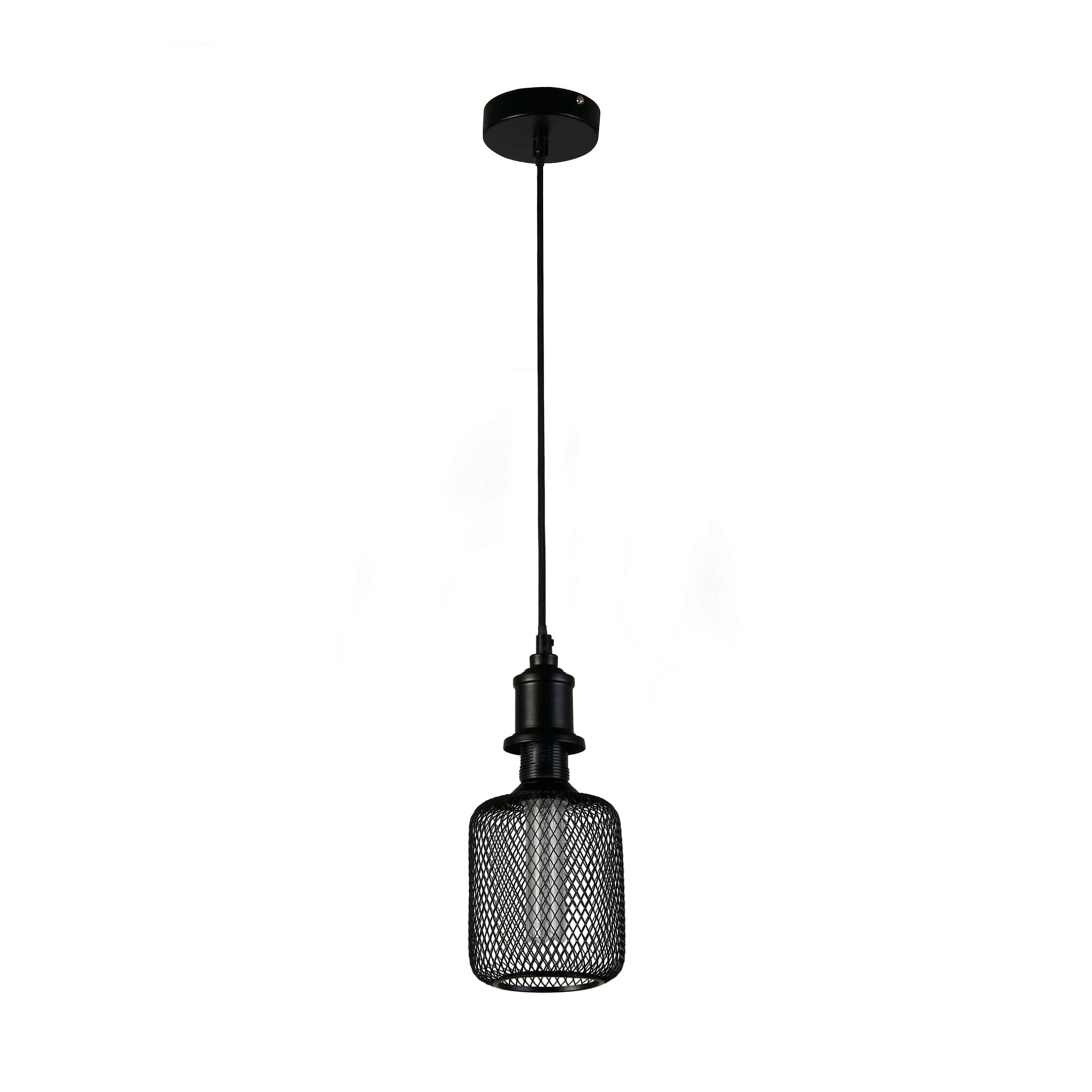 Wire Mesh Effect Drum Lamp - Black Metal