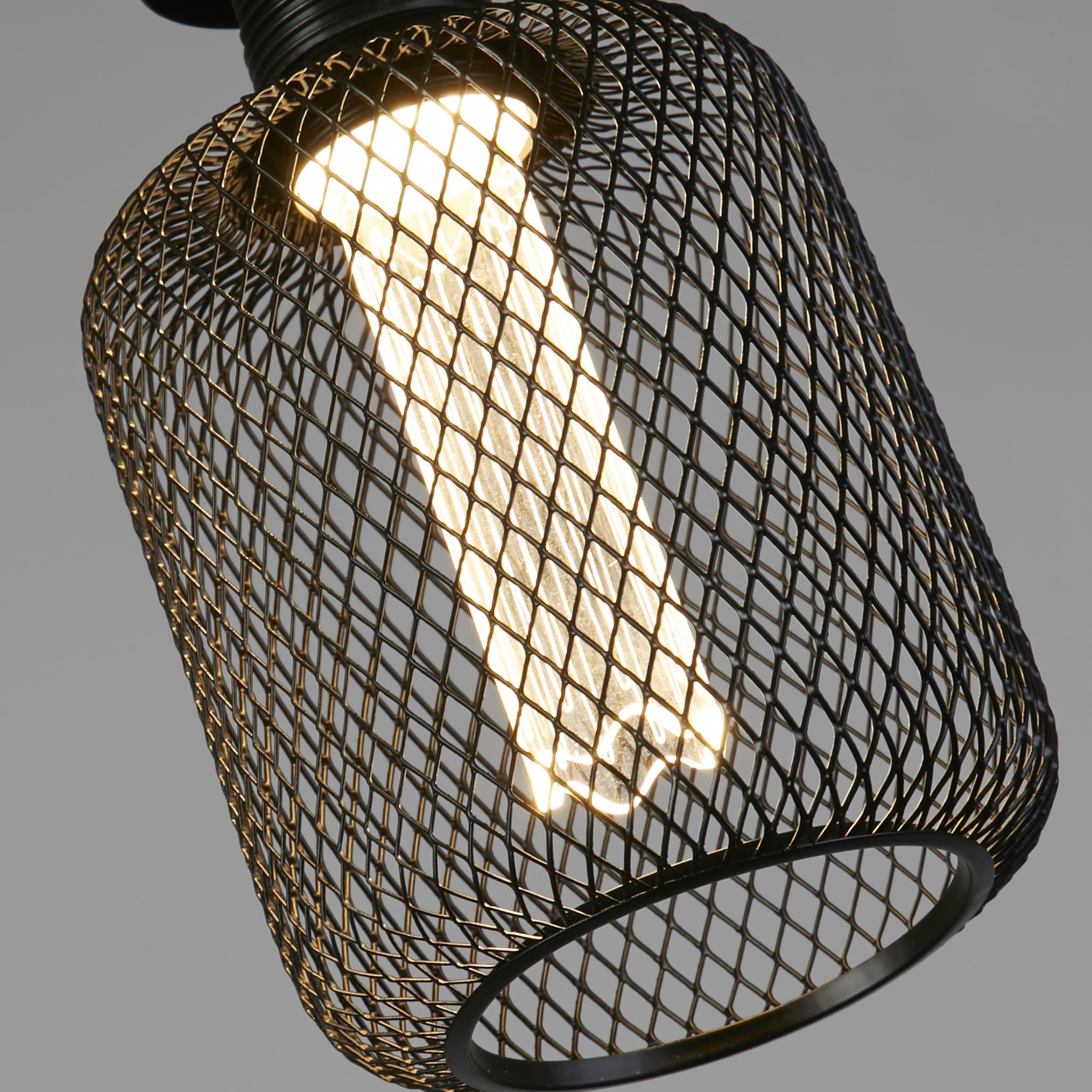 Wire Mesh Effect Drum Lamp - Black Metal
