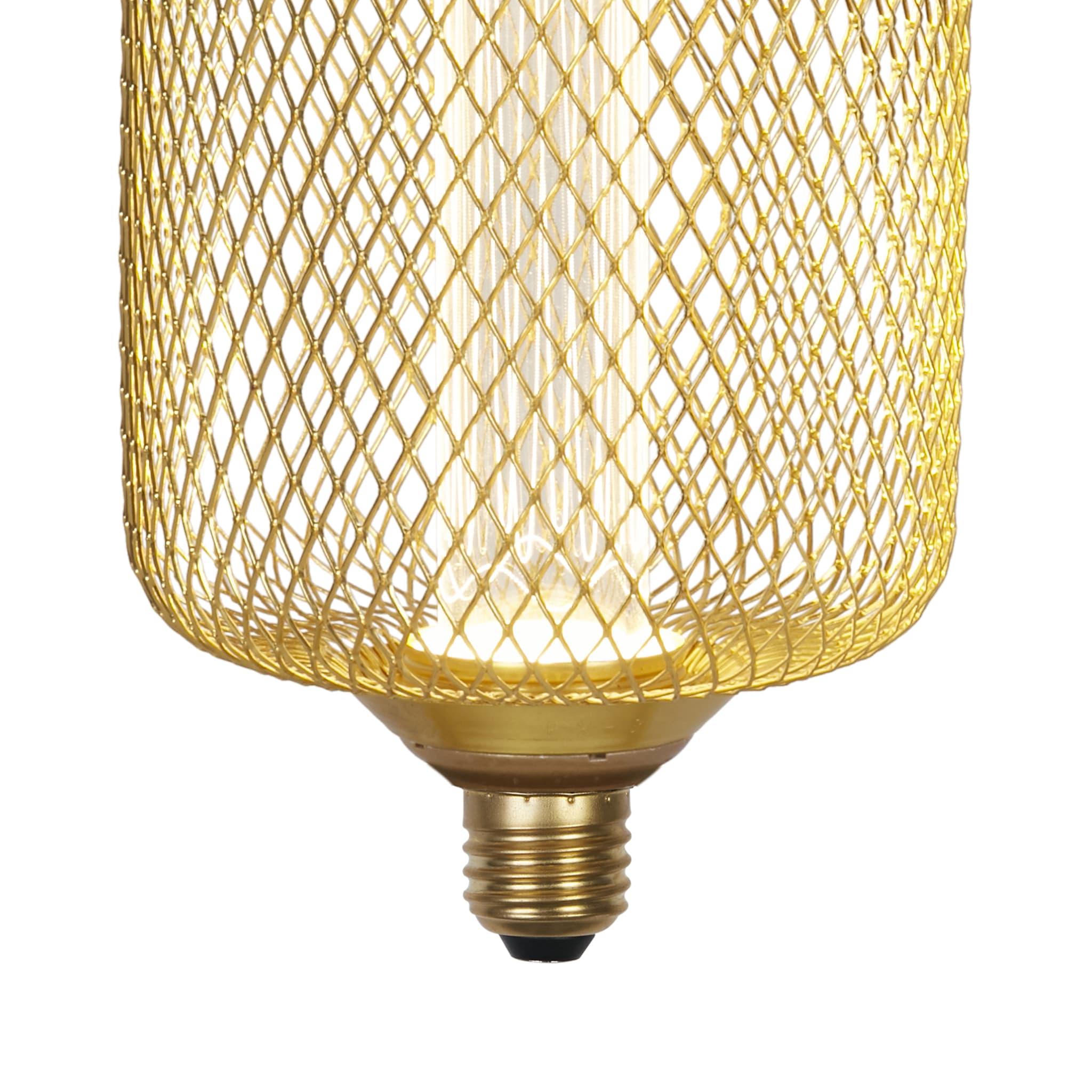 Wire Mesh Effect Drum Lamp - Gold Metal