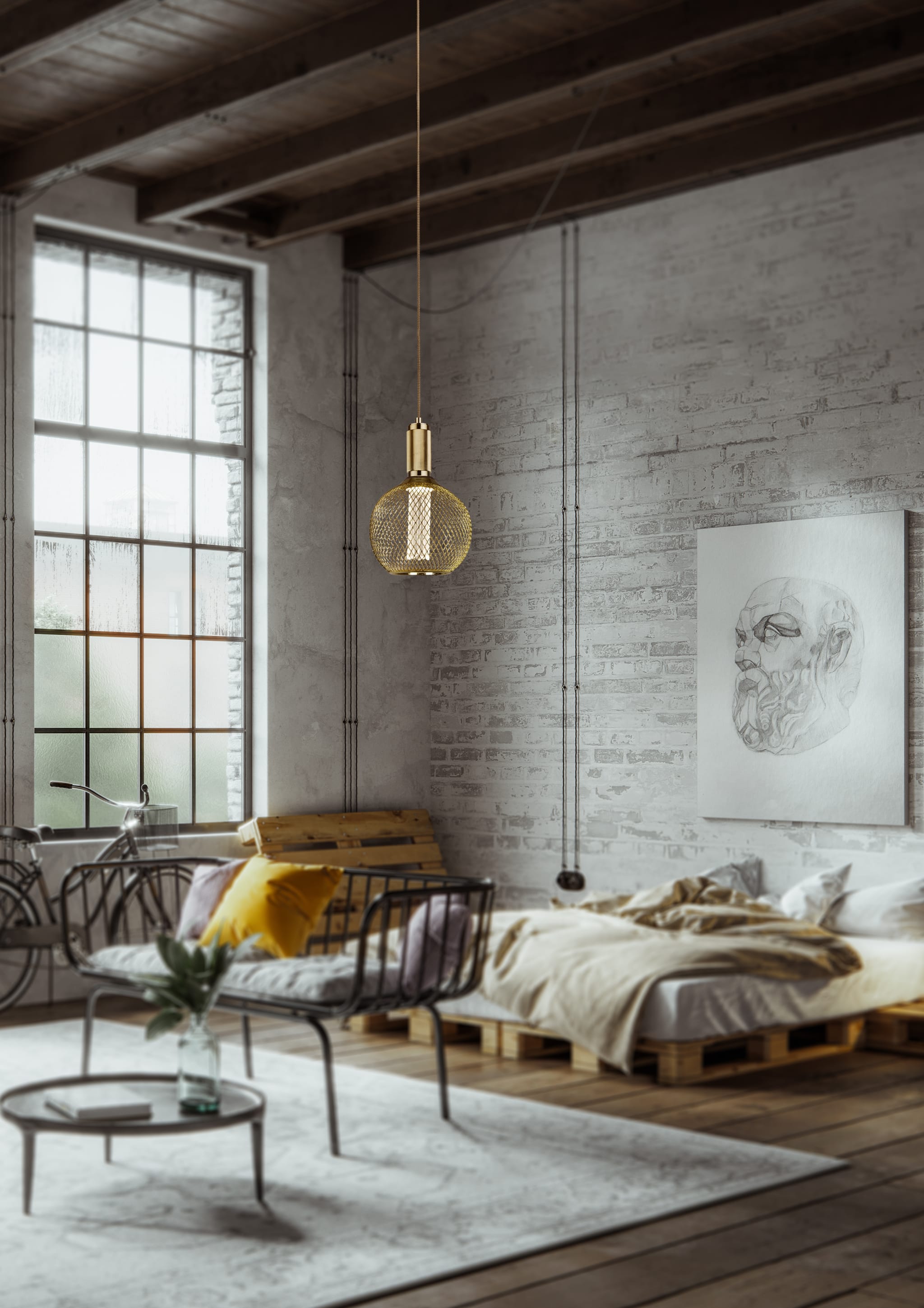 Wire Mesh Effect Globe Lamp - Gold Metal