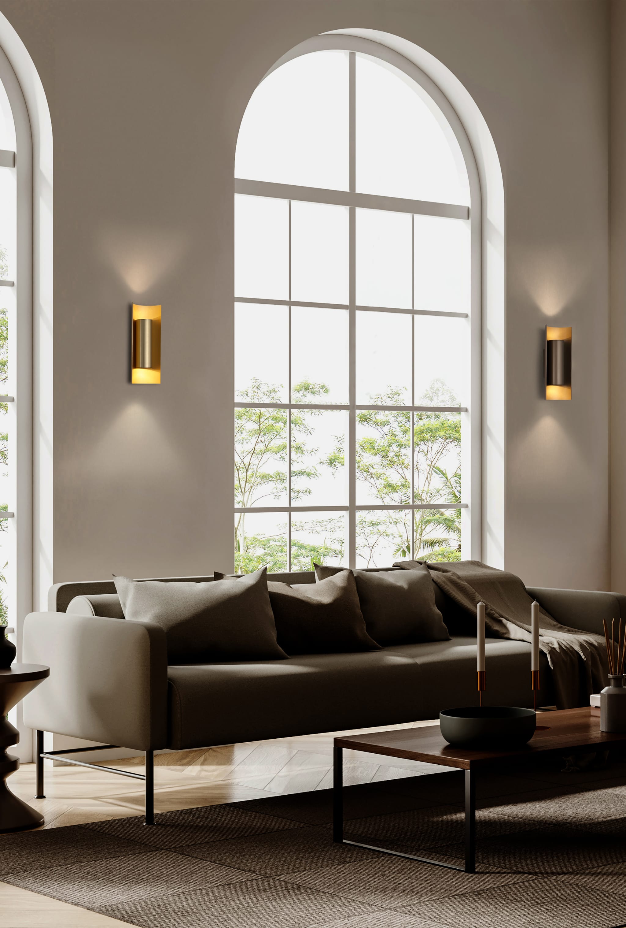 Roll 2Lt Wall Light, Latte Metal
