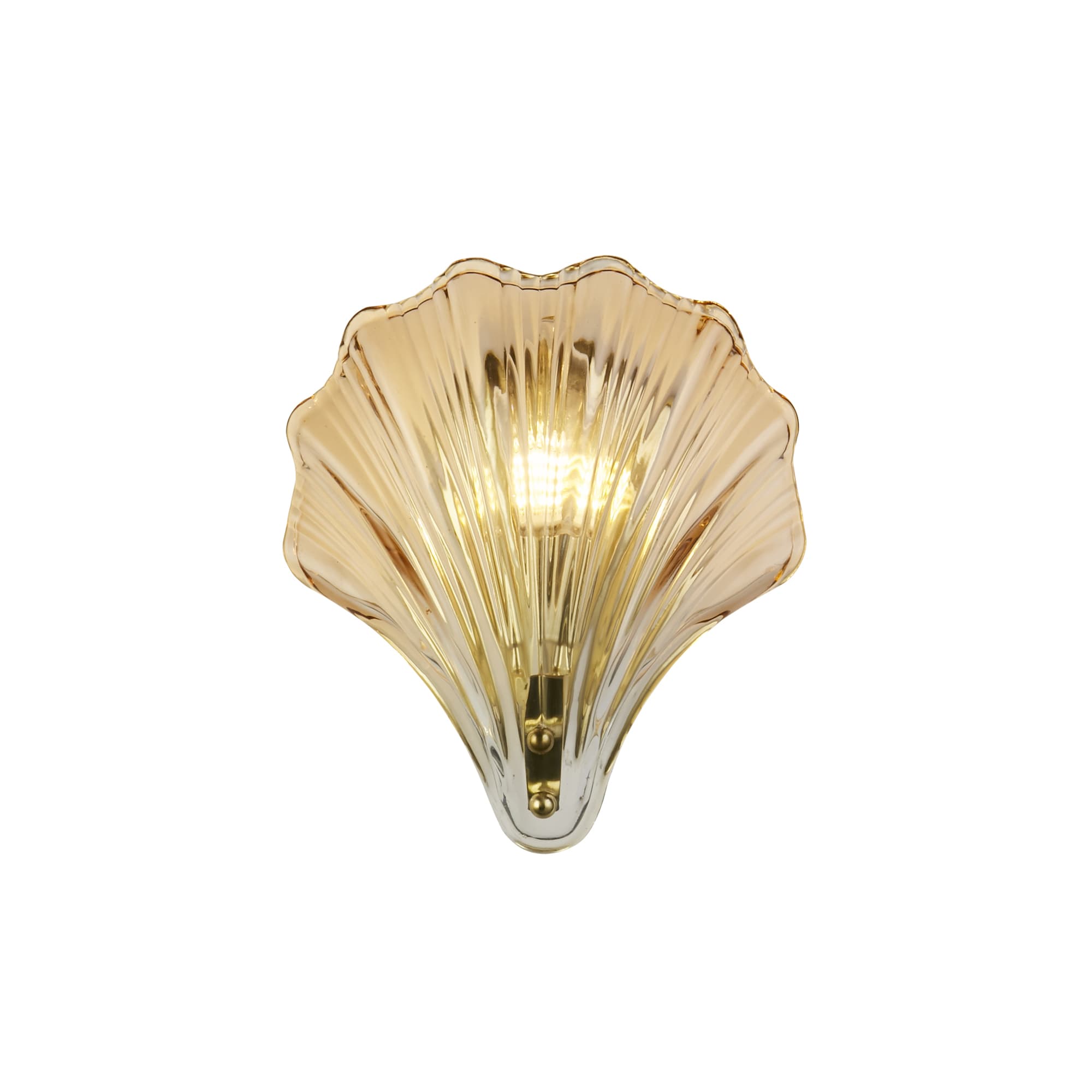 Shell 1Lt Wall Light, Satin Brass Metal & Amber Glass IP44