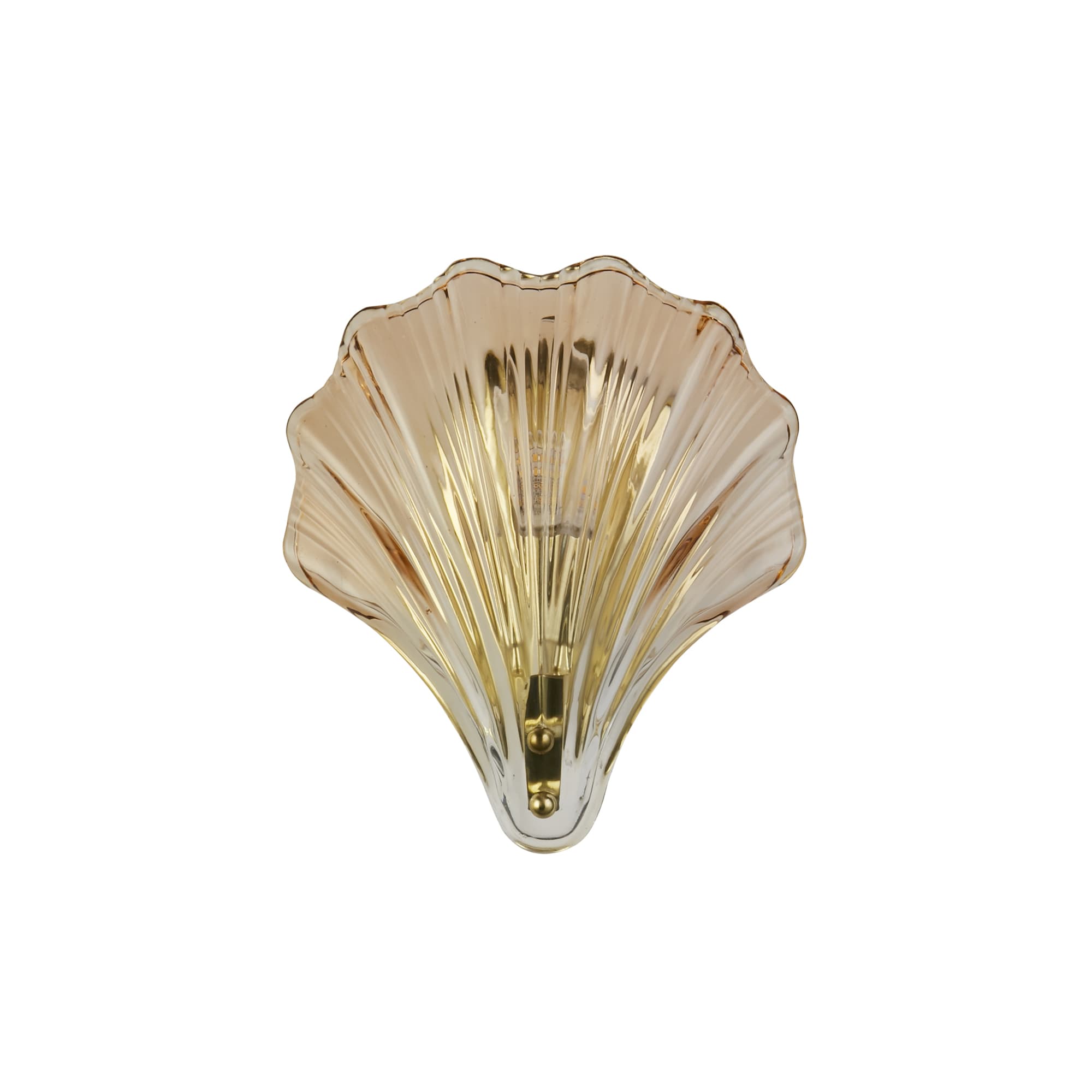 Shell 1Lt Wall Light, Satin Brass Metal & Amber Glass IP44
