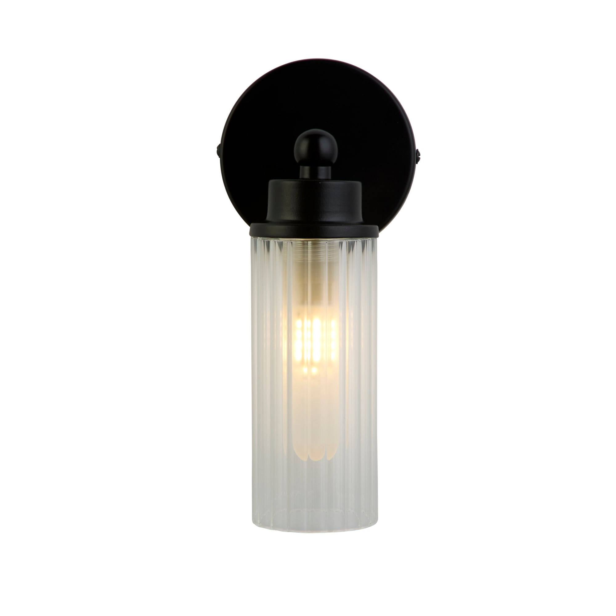 Imperial 1Lt Wall Light, Matt Black Metal & Clear Ribbed Gla