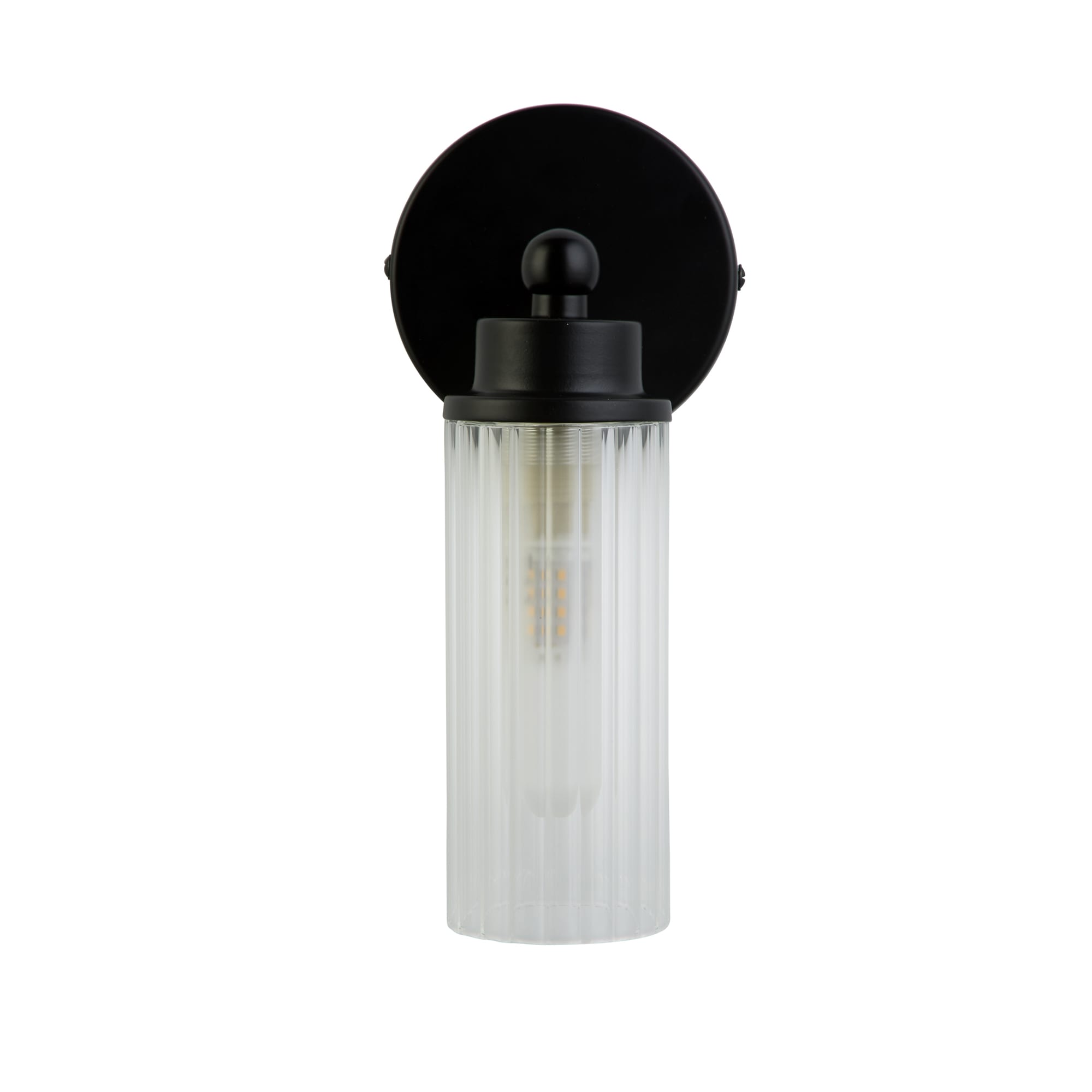 Imperial 1Lt Wall Light, Matt Black Metal & Clear Ribbed Gla