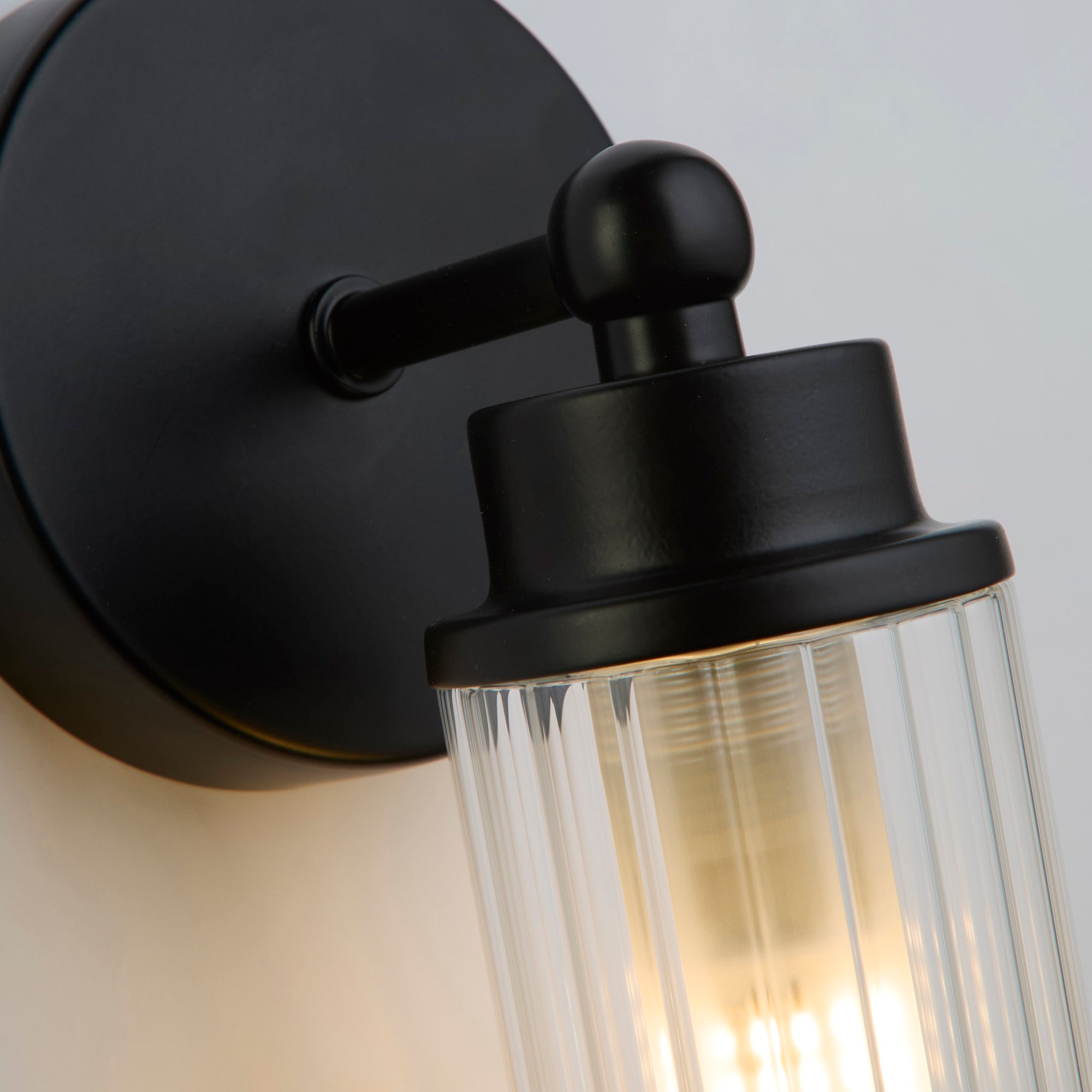 Imperial 1Lt Wall Light, Matt Black Metal & Clear Ribbed Gla