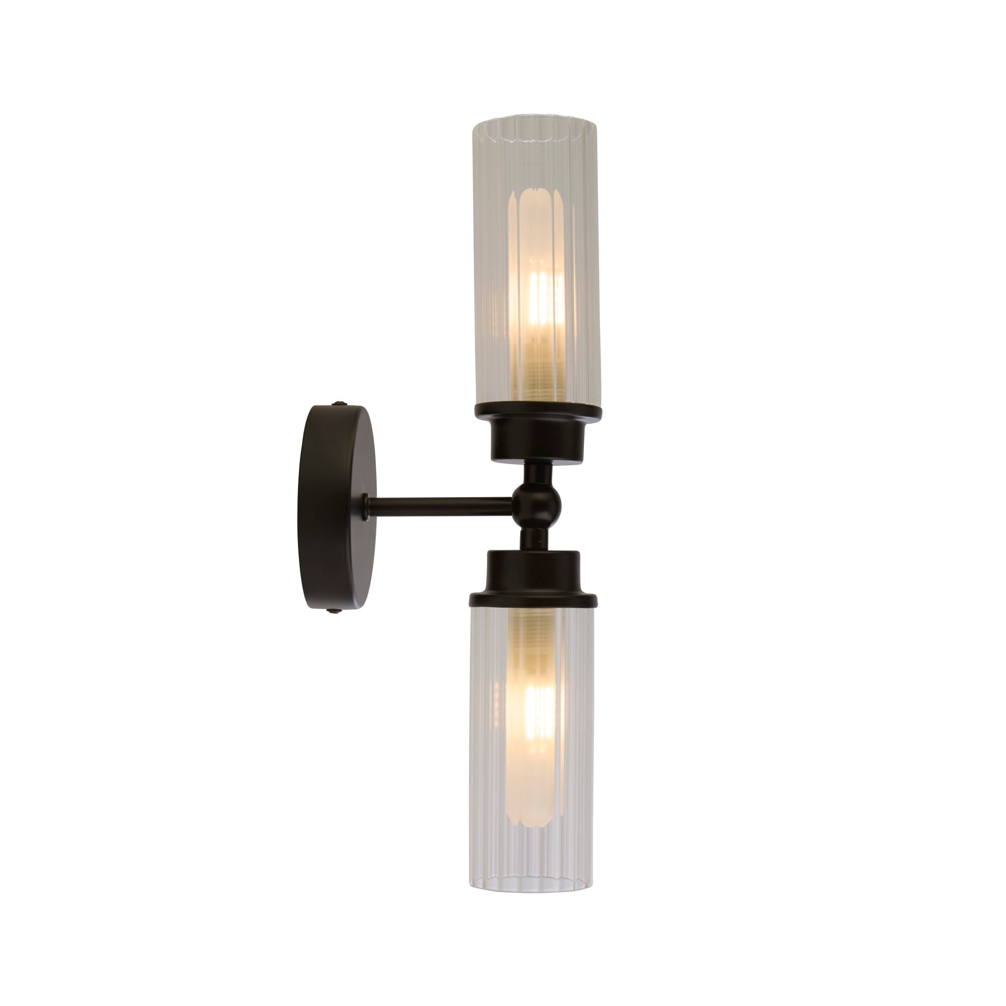 Imperial 2Lt Wall Light, Matt Black Metal & Clear Ribbed Gla