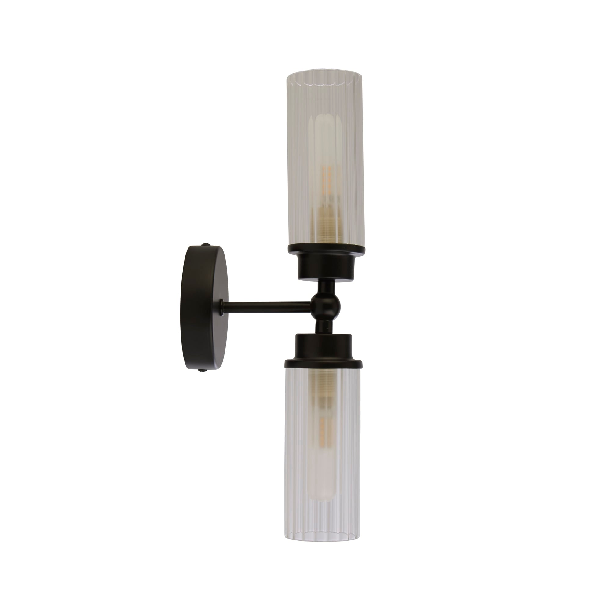 Imperial 2Lt Wall Light, Matt Black Metal & Clear Ribbed Gla