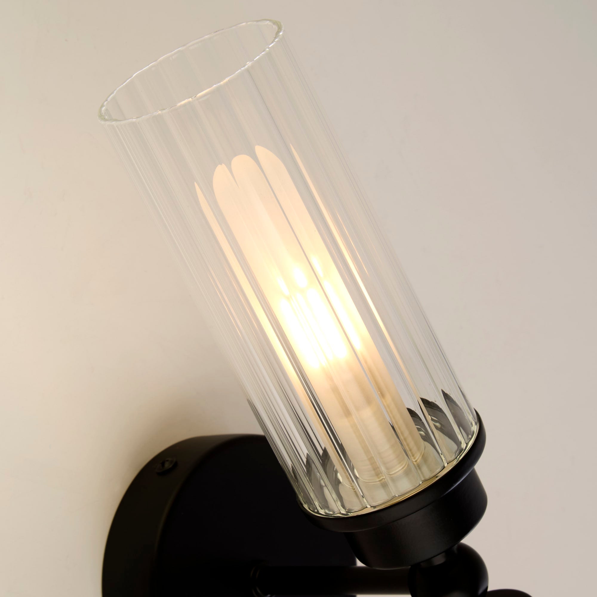 Imperial 2Lt Wall Light, Matt Black Metal & Clear Ribbed Gla