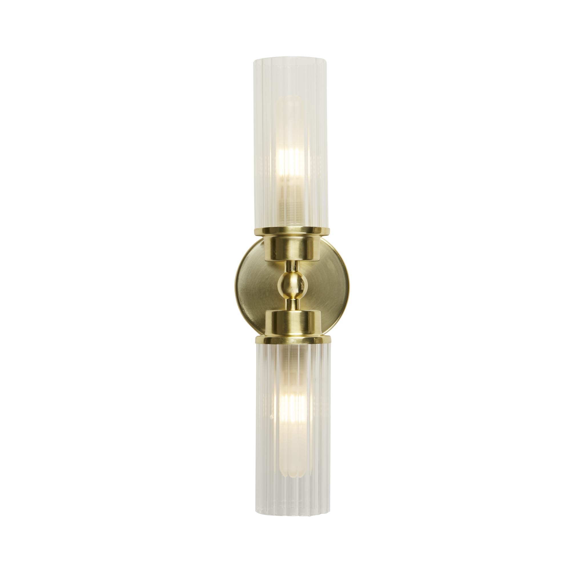 Imperial 2Lt Wall Light, Satin Brass Metal & Clear Ribbed Gl