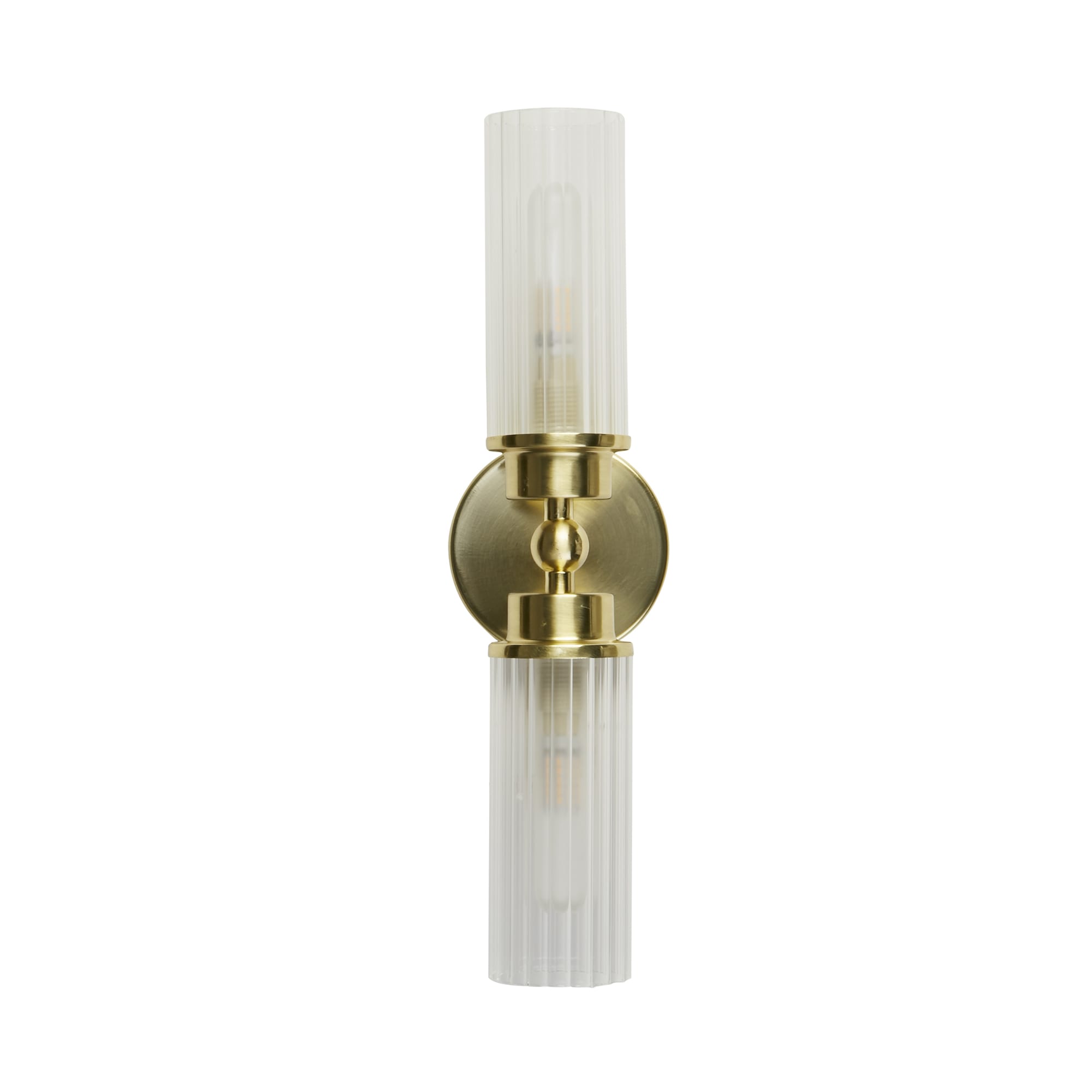 Imperial 2Lt Wall Light, Satin Brass Metal & Clear Ribbed Gl