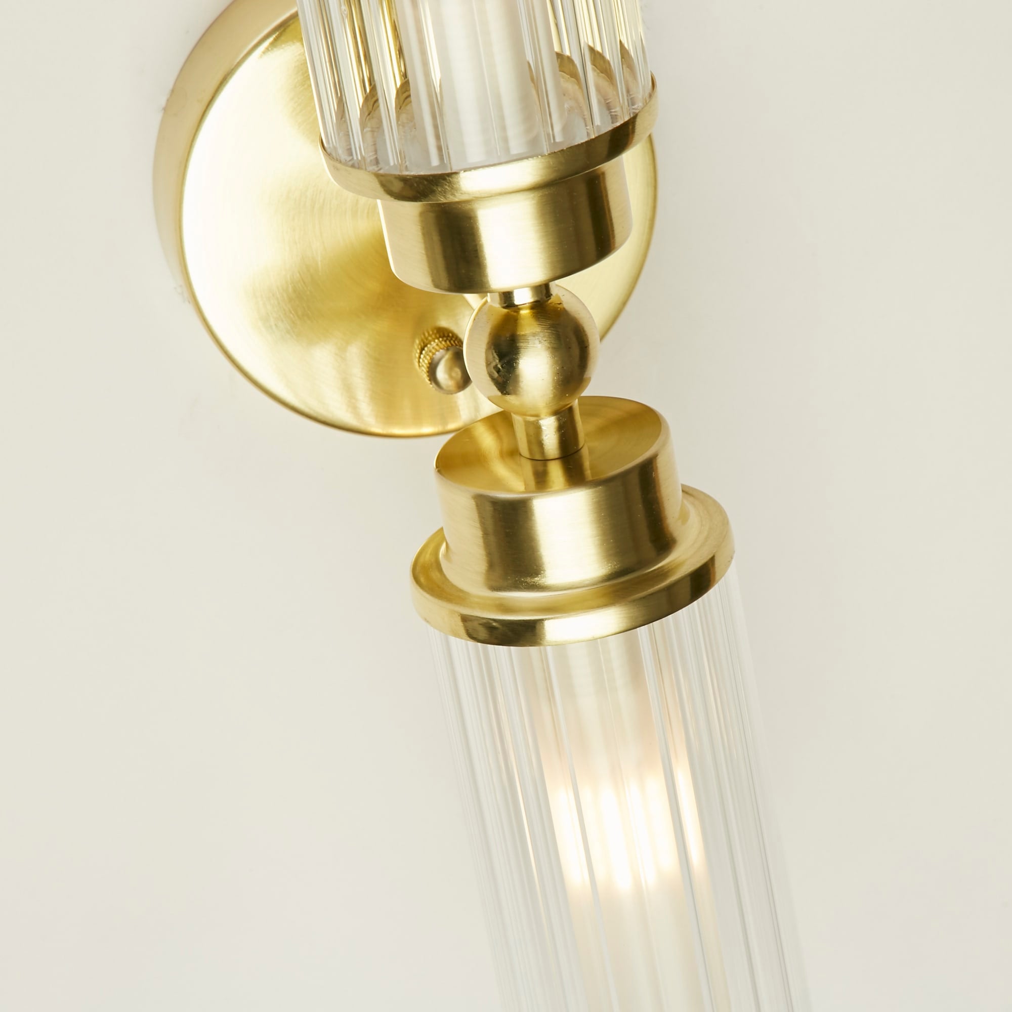 Imperial 2Lt Wall Light, Satin Brass Metal & Clear Ribbed Gl