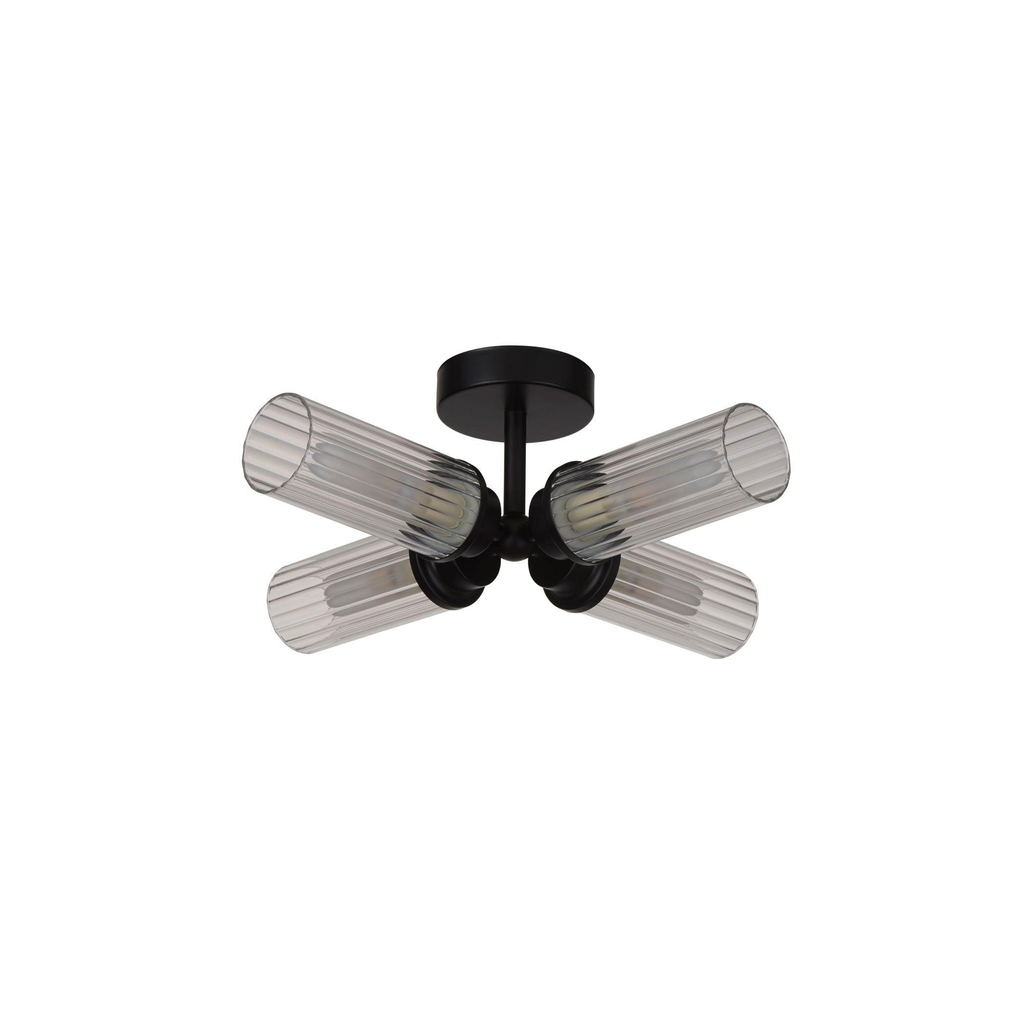 Imperial 4LT Flush, Black and Clear Ribbed Glass