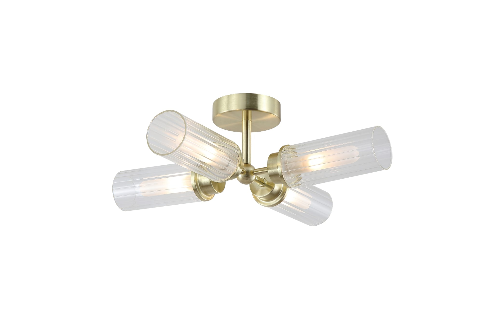 Imperial 4LT Flush, Satin Brass and Clear Ribbed Glass