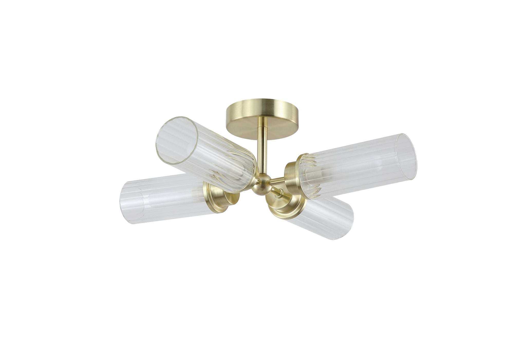 Imperial 4LT Flush, Satin Brass and Clear Ribbed Glass