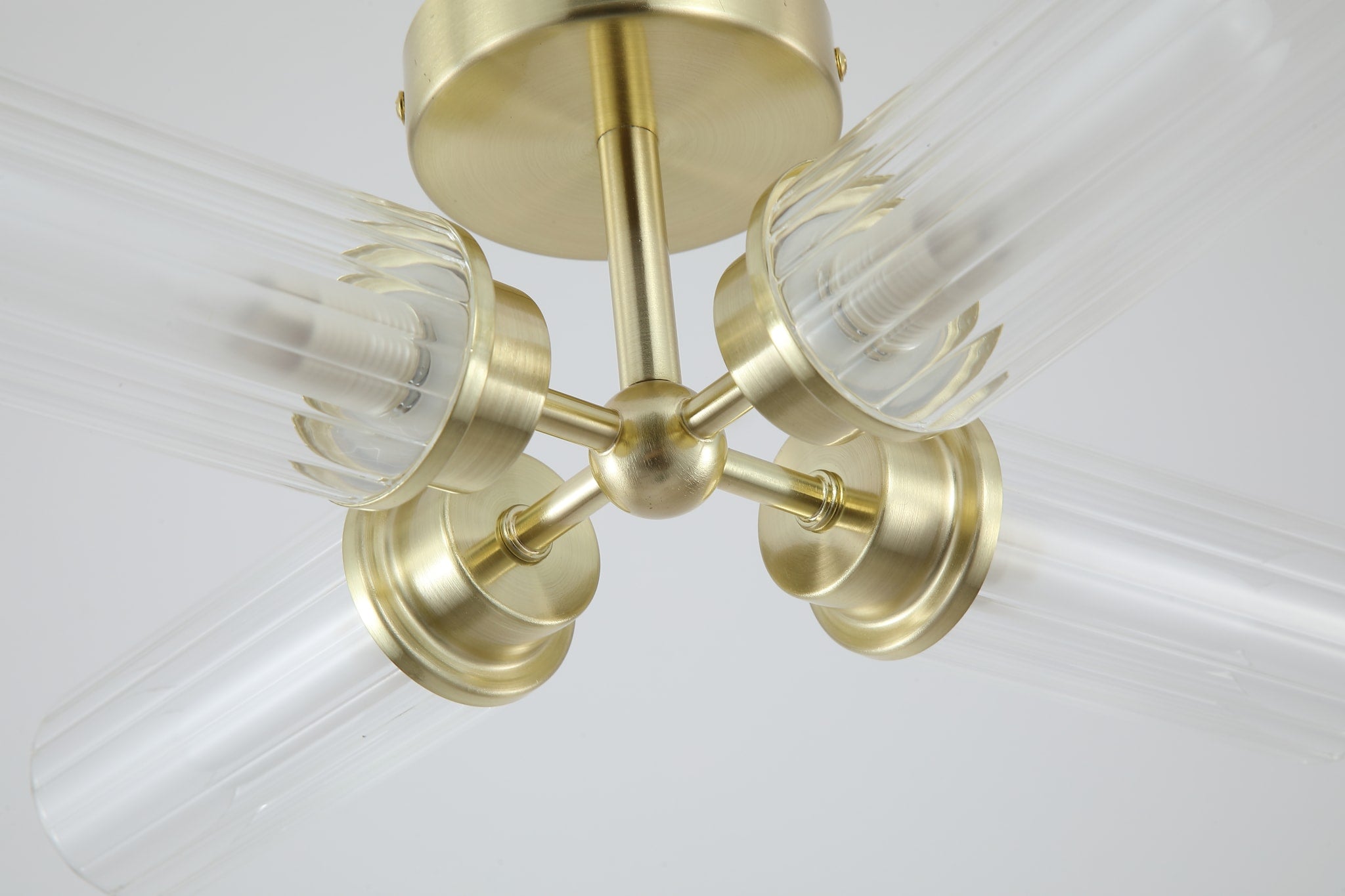 Imperial 4LT Flush, Satin Brass and Clear Ribbed Glass