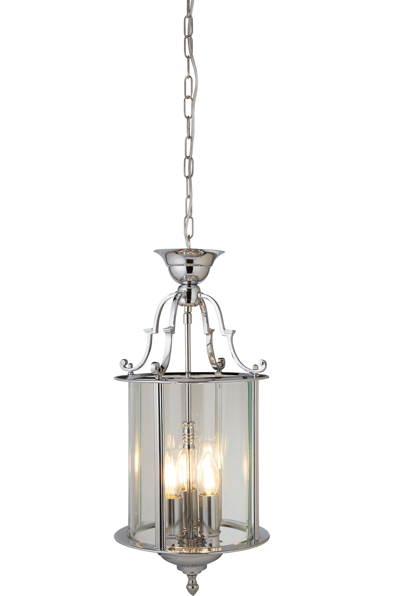 Bevelled Lantern  Pendant - Chrome Metal & Clear Glass