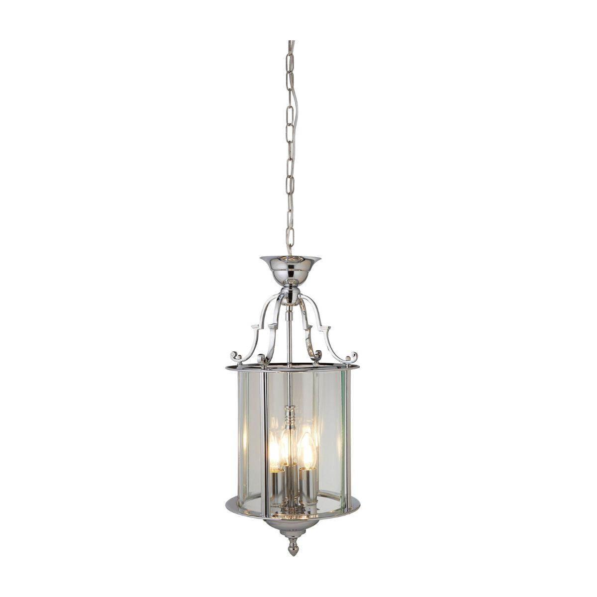 Bevelled Lantern  Pendant - Chrome Metal & Clear Glass
