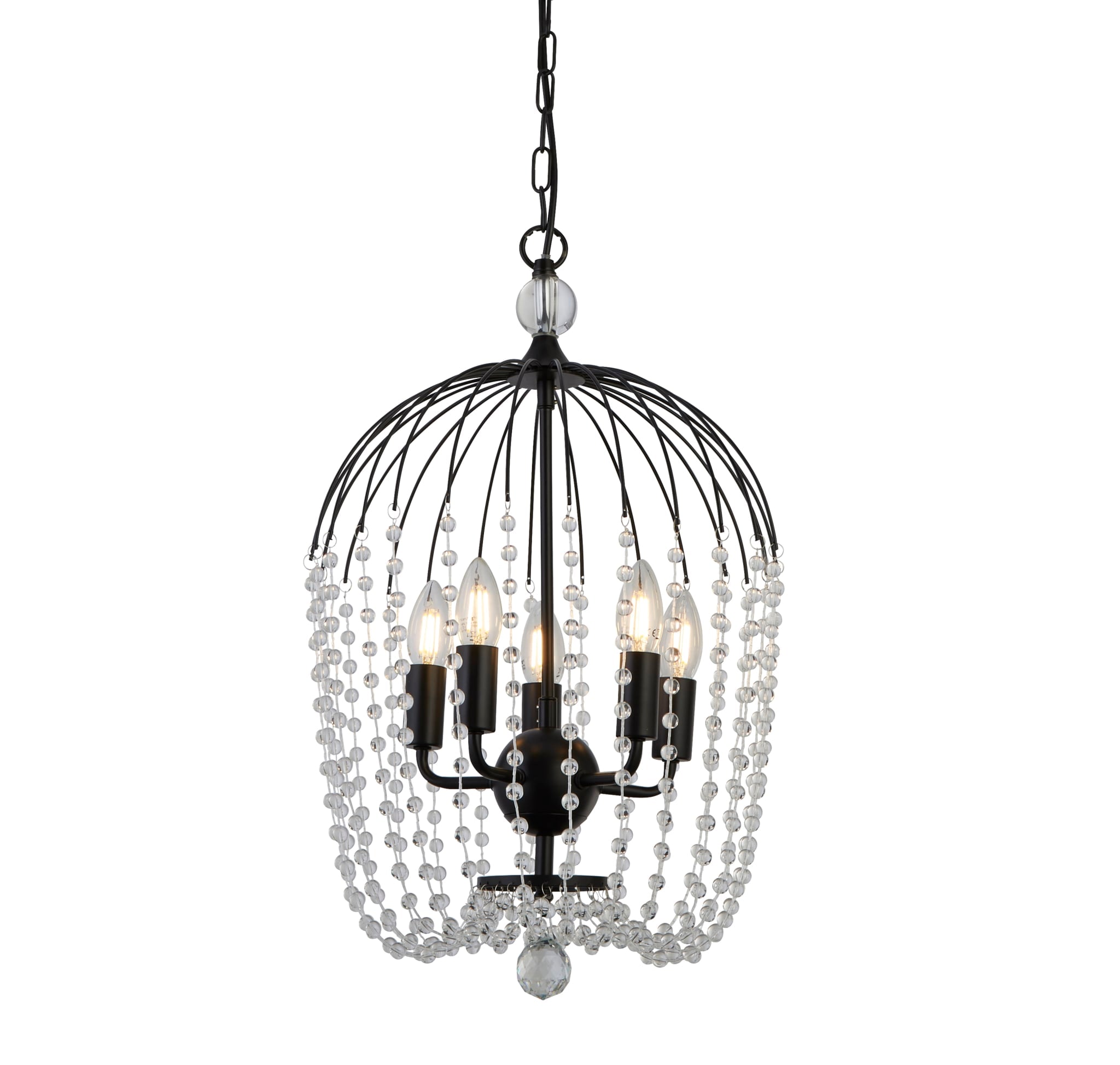 Shower 5Lt Pendant  - Black Metal & Clear Crystal
