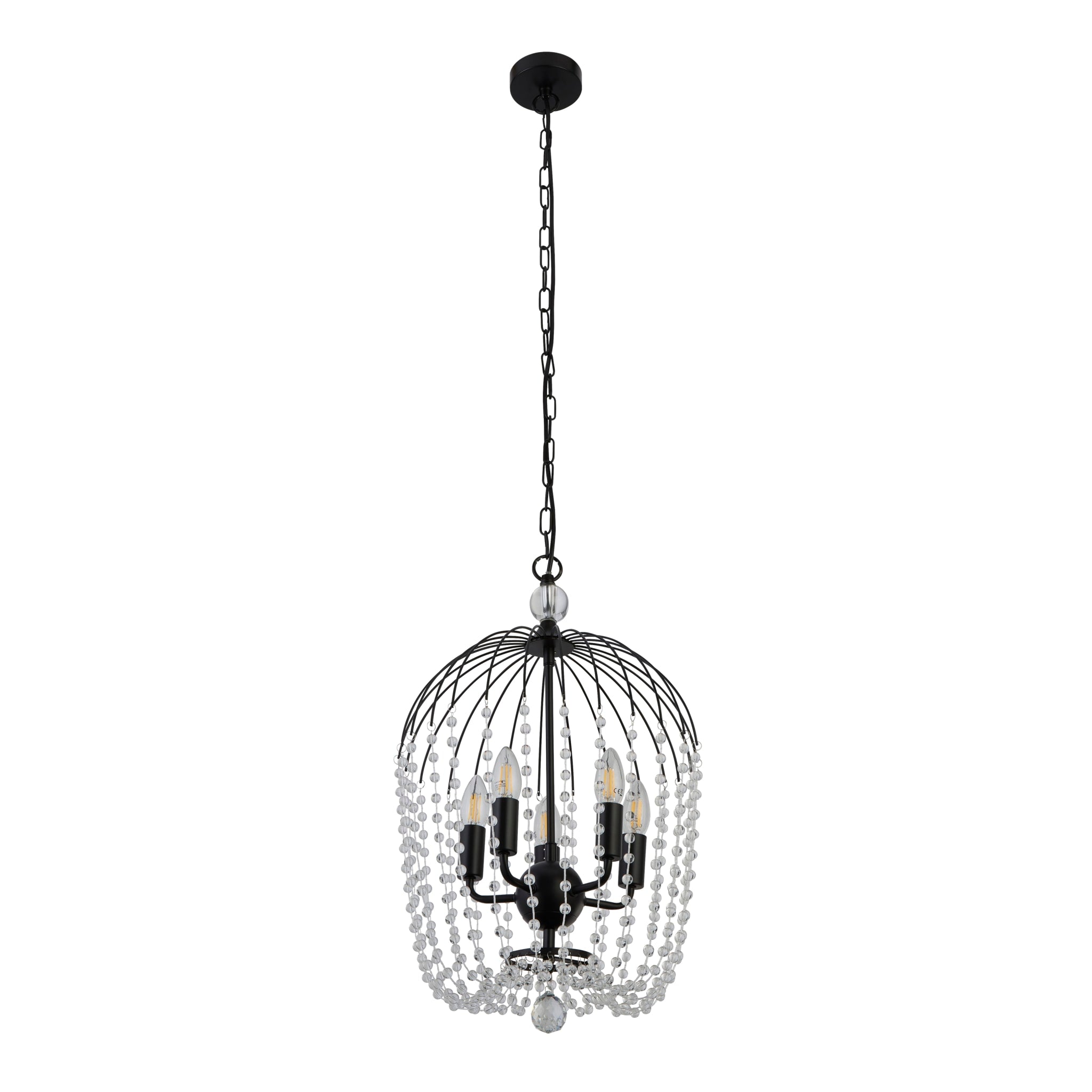 Shower 5Lt Pendant  - Black Metal & Clear Crystal