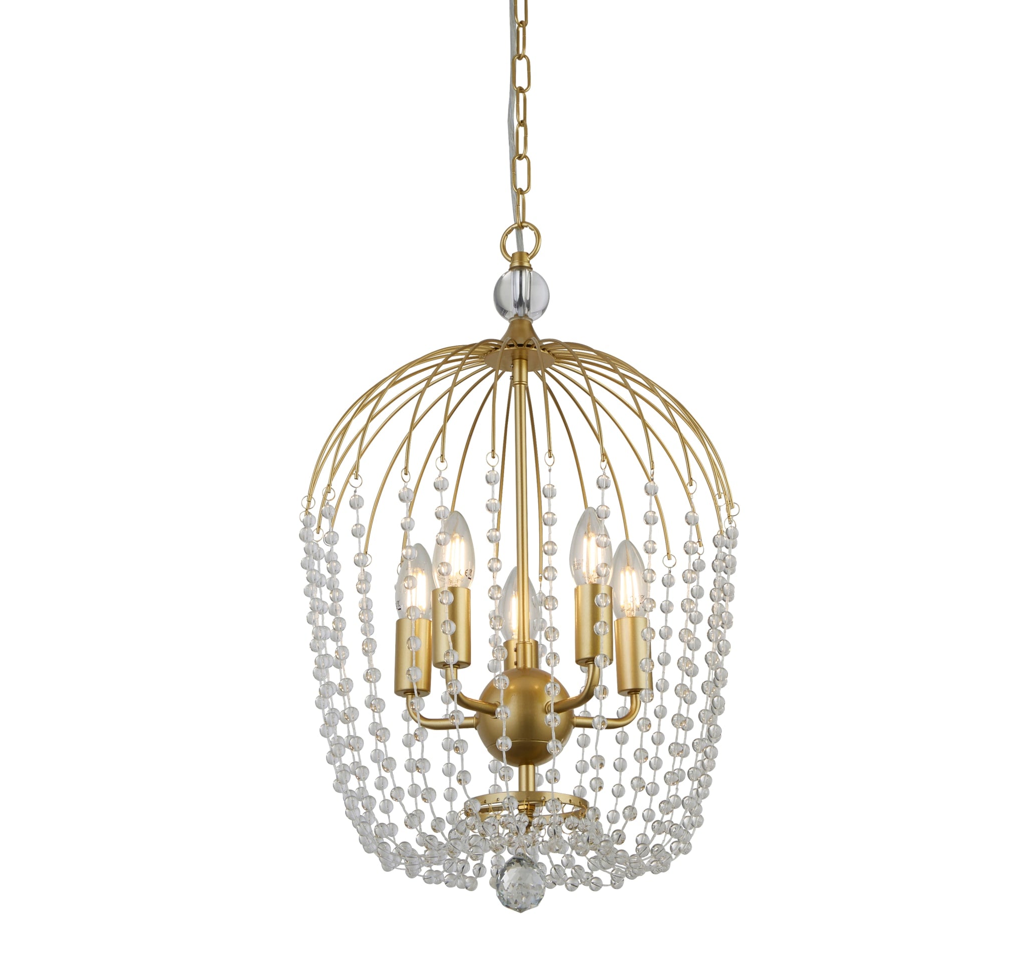 Shower 5Lt Pendant  - Gold Metal & Clear Crystal