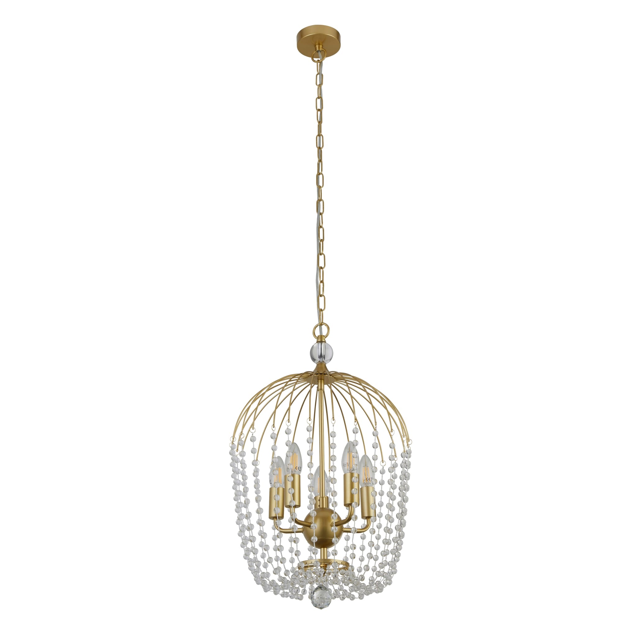Shower 5Lt Pendant  - Gold Metal & Clear Crystal