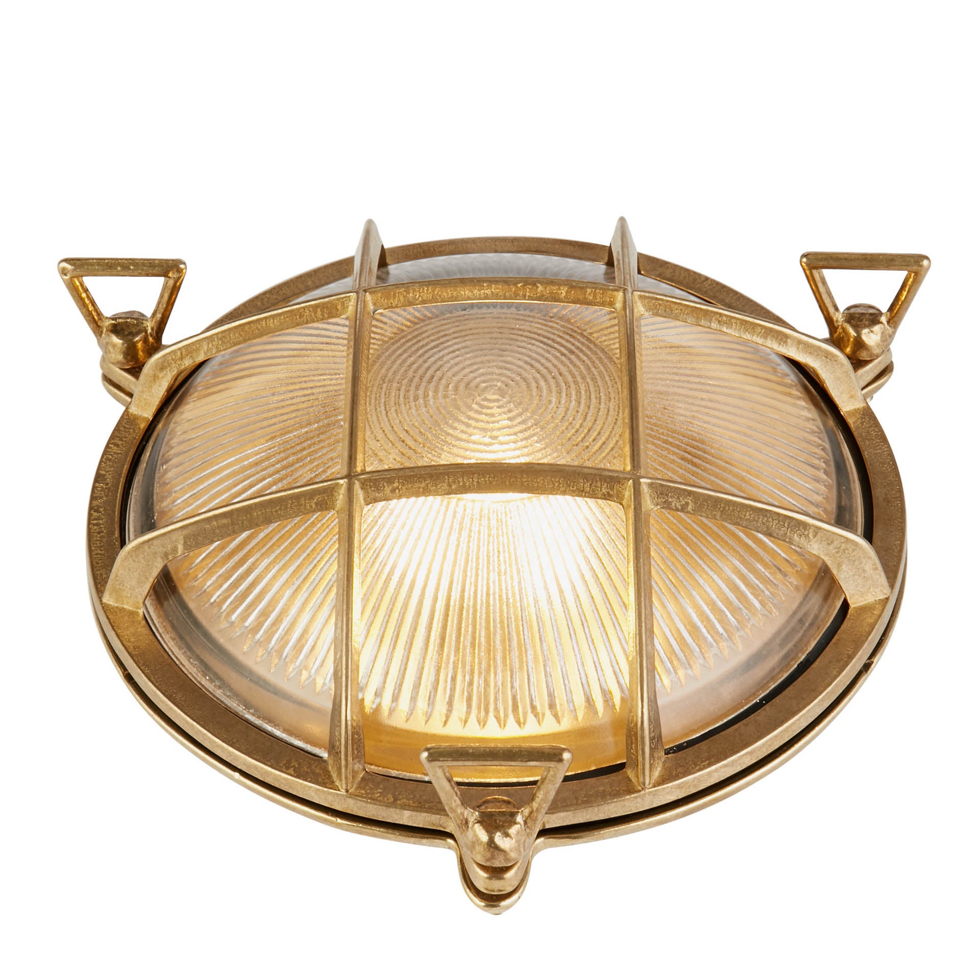 Bulkhead Round Outdoor Light - Solid Brass & Ribbed Glass