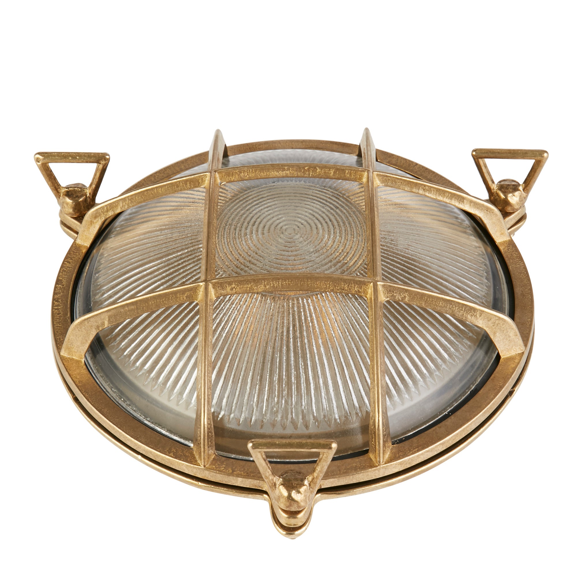 Bulkhead Round Outdoor Light - Solid Brass & Ribbed Glass