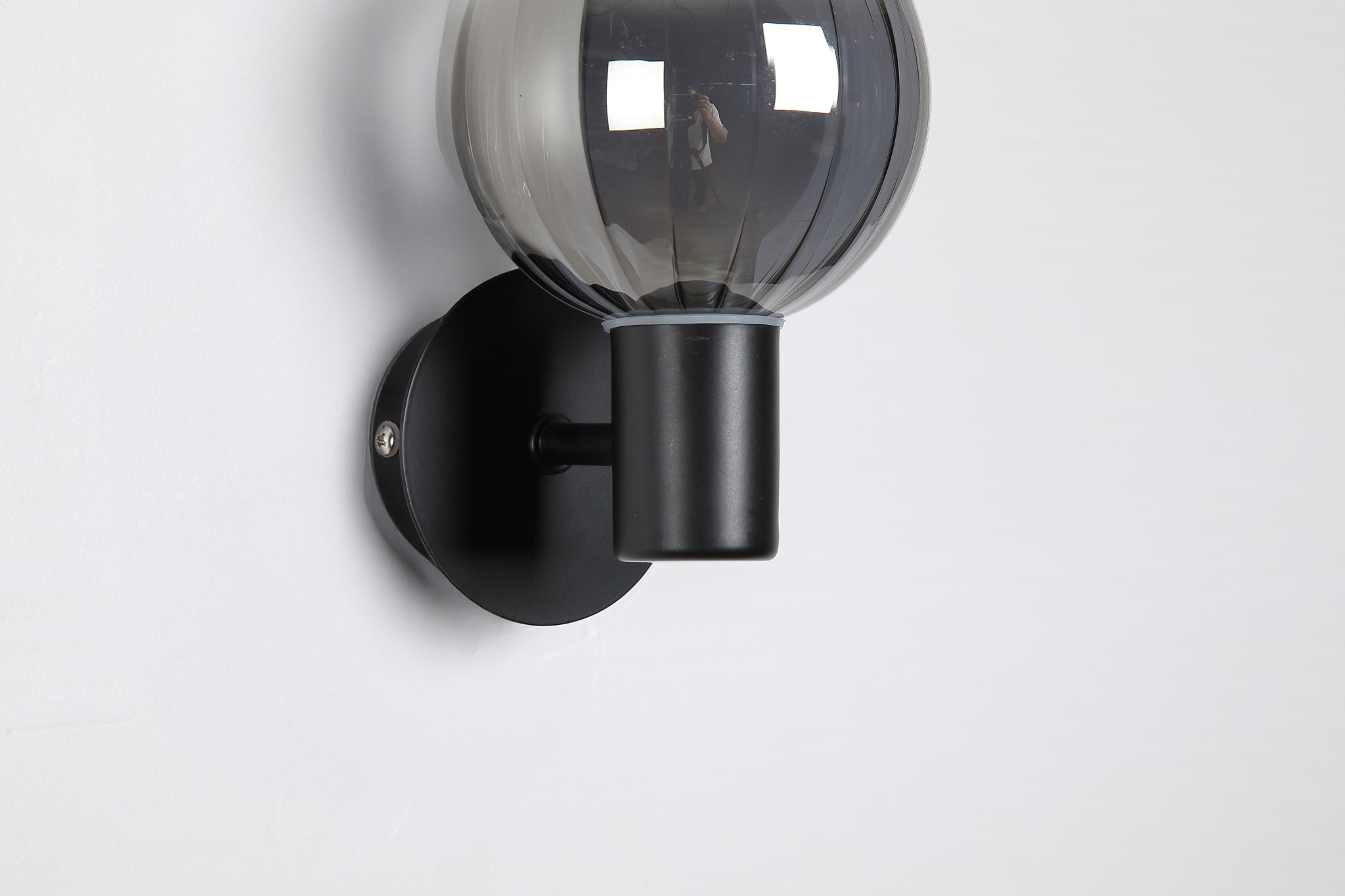 Luminsphere 1Lt Wall Light, Matt Black Metal with Smoked Gla